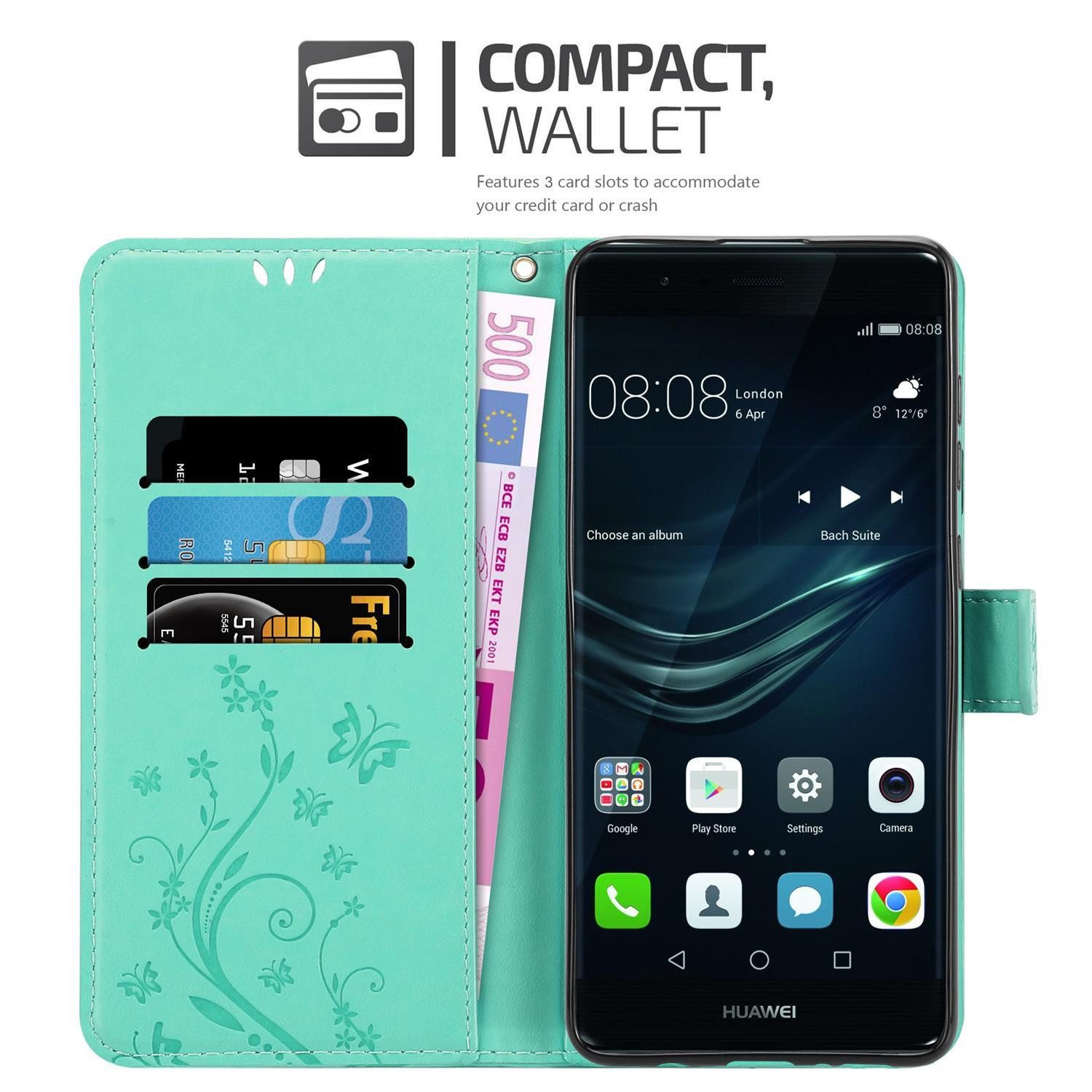 Cadorabo Handyhülle für Huawei P9 Hülle Huawei P9, Hülle Schutzhülle Blumen Flower mit Standfunktion Kartenfach Magnet