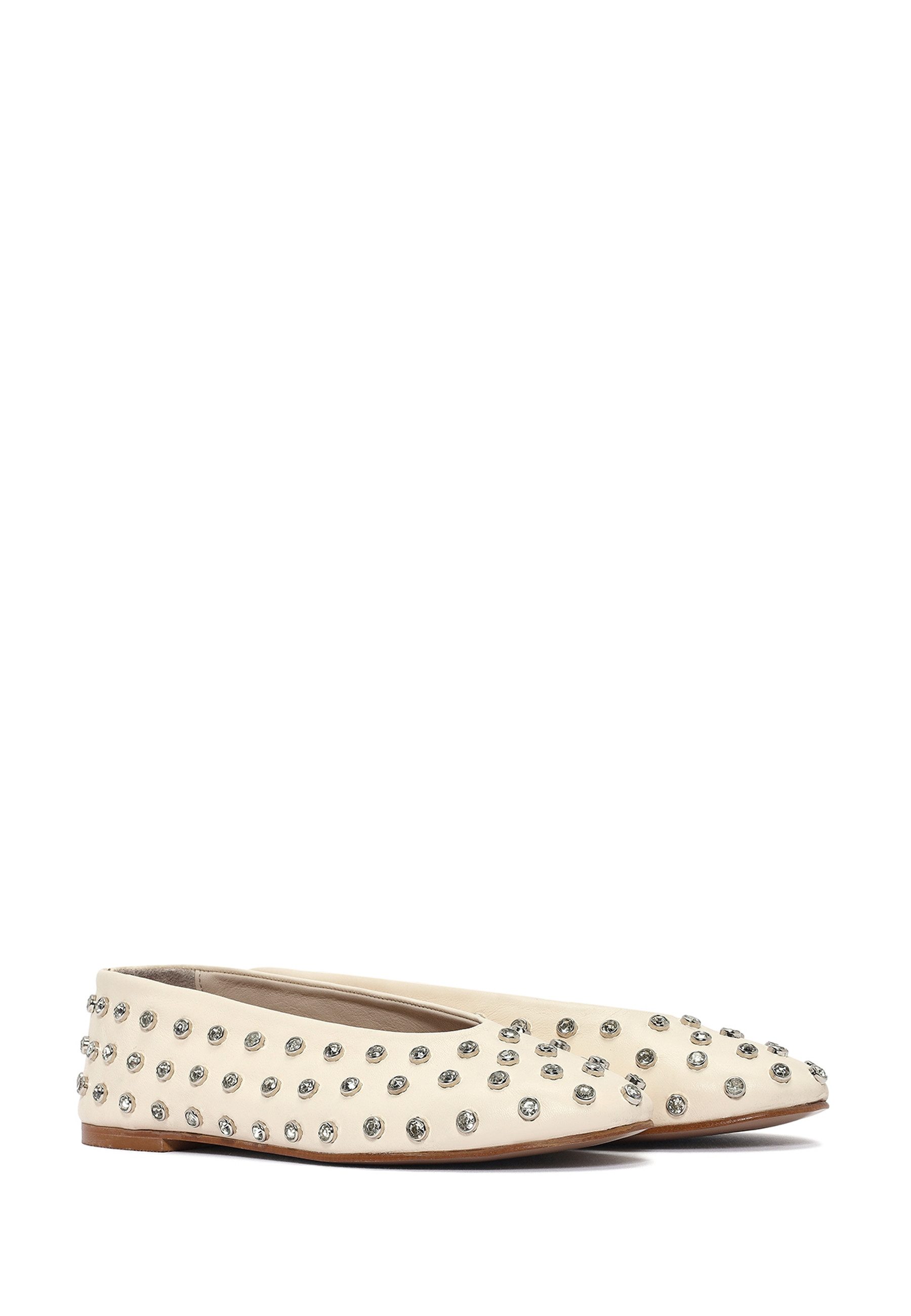 Derimod Ballerinas aus Leder mit Strass-Details Ballerina Echtes Leder, Nietenverzierung, Textilfutter, TPU-Sohle, Schlupfdesign