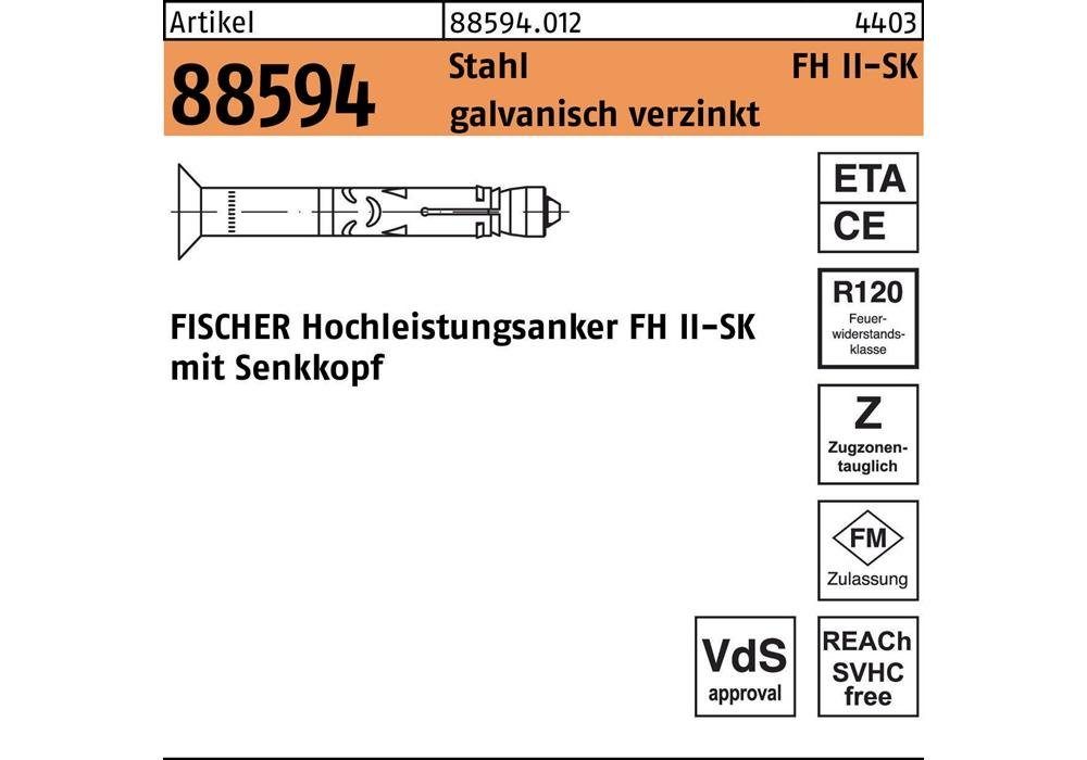 Fischer Befestigungsanker Hochleistungsanker R 88594 FH II 15/ 50 SK Stahl galvanisch verzinkt
