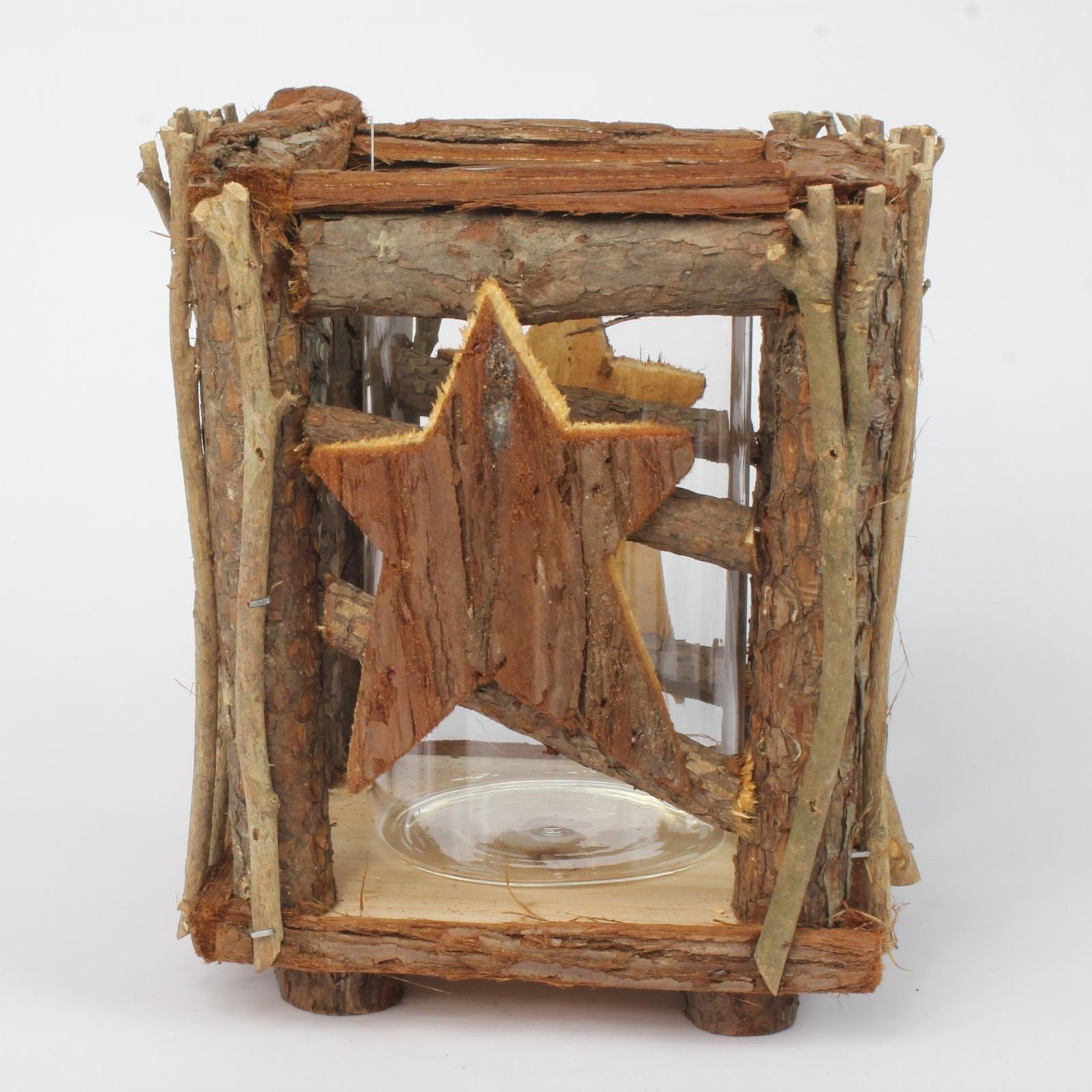 Lucht Kerzenständer Windlicht aus Rinde Stern - mit Kerzenglas von Lucht