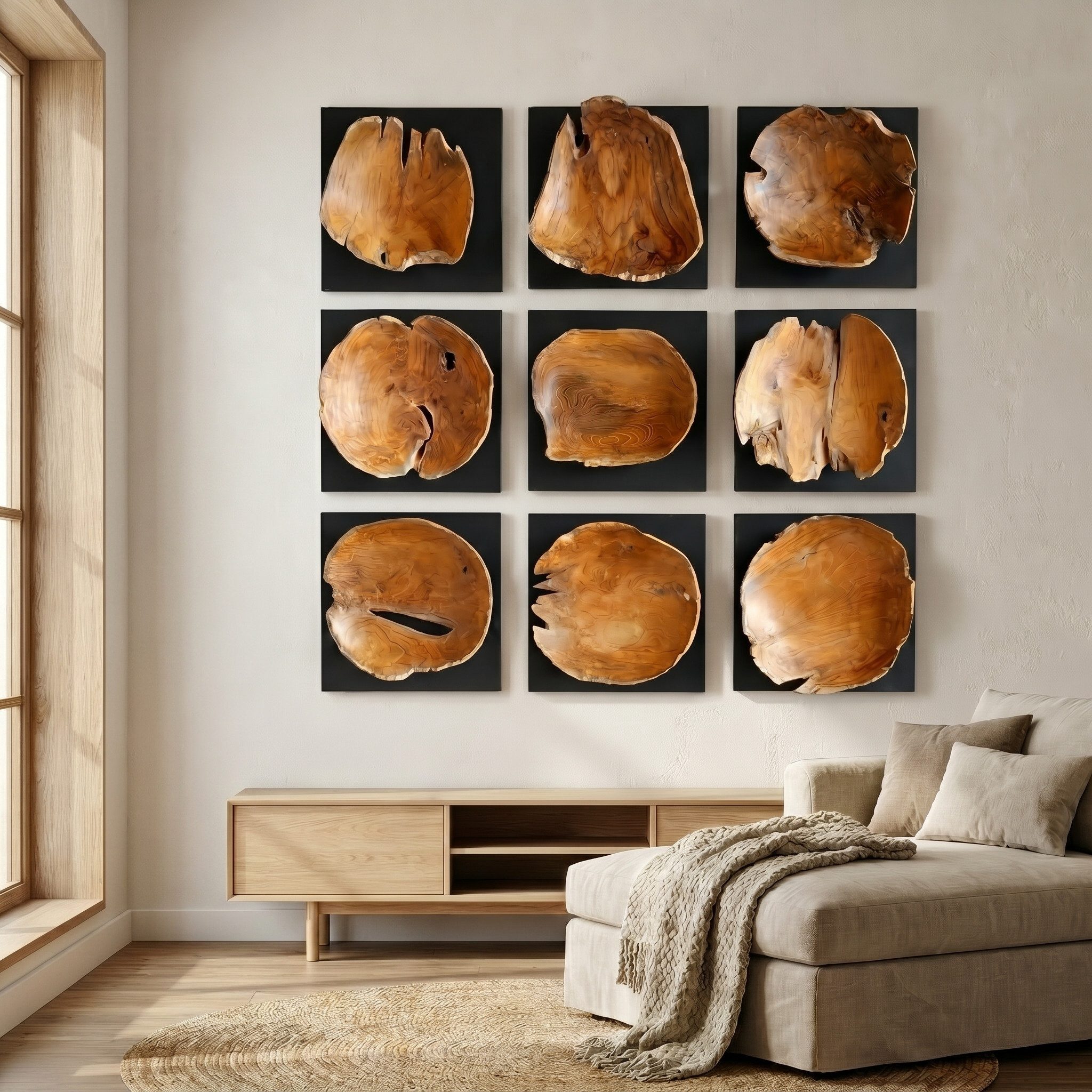 Möbel Bressmer Wanddekoobjekt FLORENT Holz Wanddeko 35cm,Wandbild Holz massivem Teakholz,Handarbeit