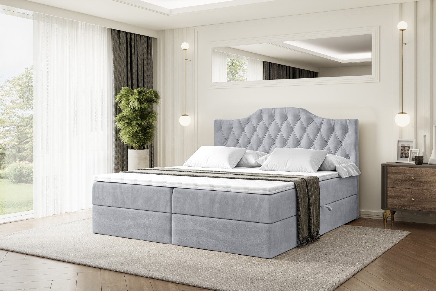 ALTDECOR Boxbett VILA-1 (Multipocket-Matratze H4, H3 Matratze Bonellfederung, Topper, Kopfteil)