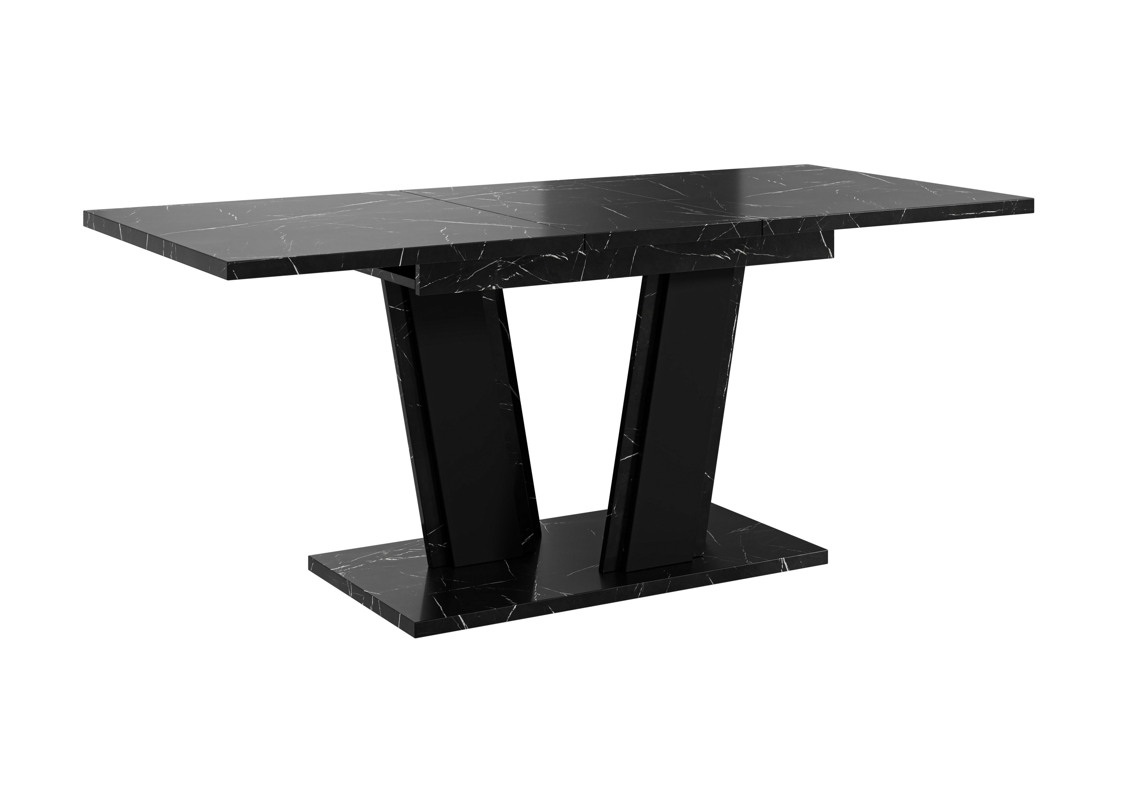 Home Collective Esstisch ausziehbar Tisch Küchentisch Esszimmertisch Ausziehtisch 120 / 140 cm (wählbar in 120-160 oder 140-180 x 80 cm Esszimmer Küche Wohnzimmer Esstisch erweiterbar), modernes Design mit Doppel-Säulengestell Schwarzer Marmor-Optik