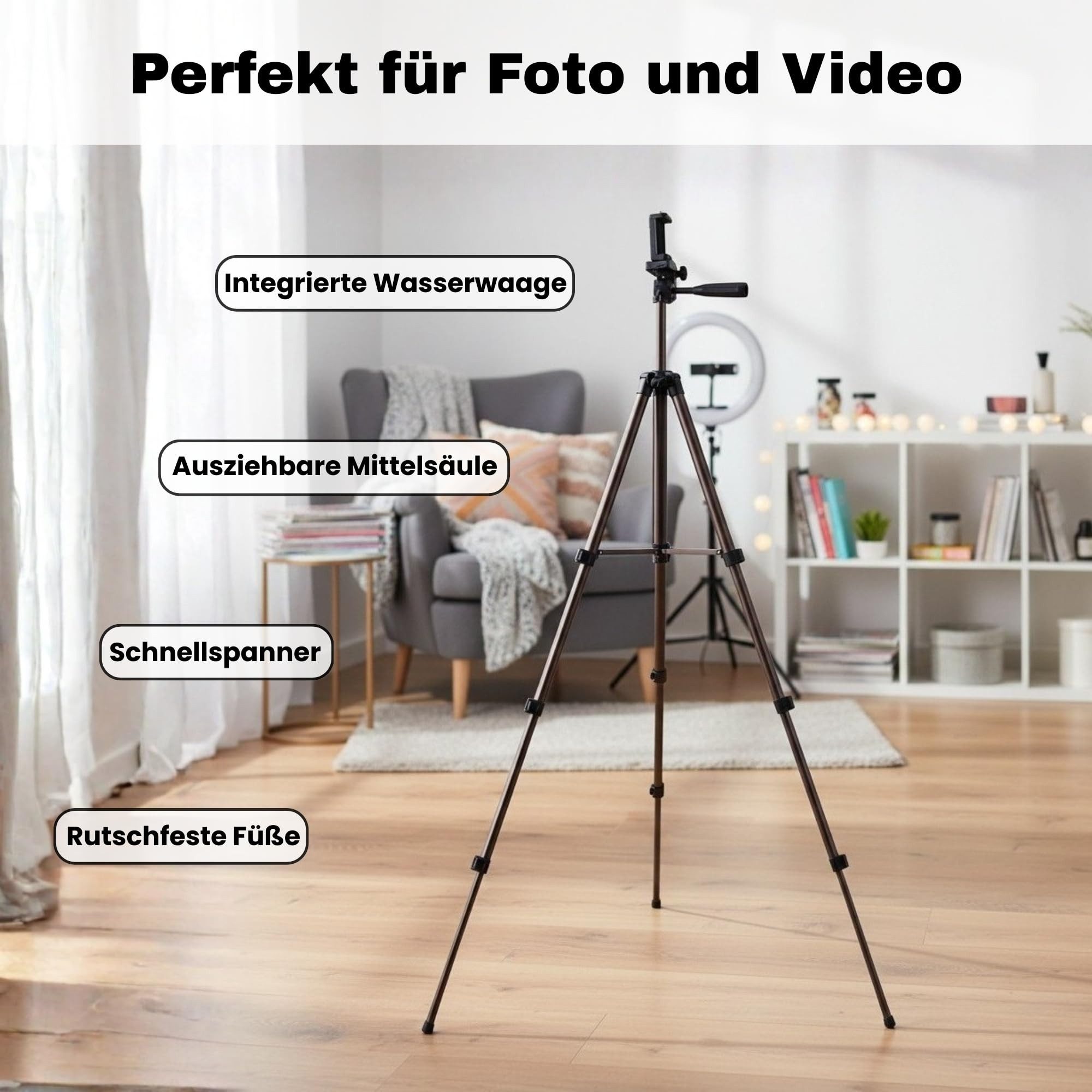 TronicXL Smartphone Stativ 138cm groß Kamerastativ Handy passend für iPhone Dreibeinstativ (Halterung Selfie Video Foto)