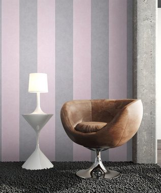 Newroom Vliestapete, Grau Tapete Modern Streifen - Rosa Barock Linien für Büro Diele/Flur Schlafen