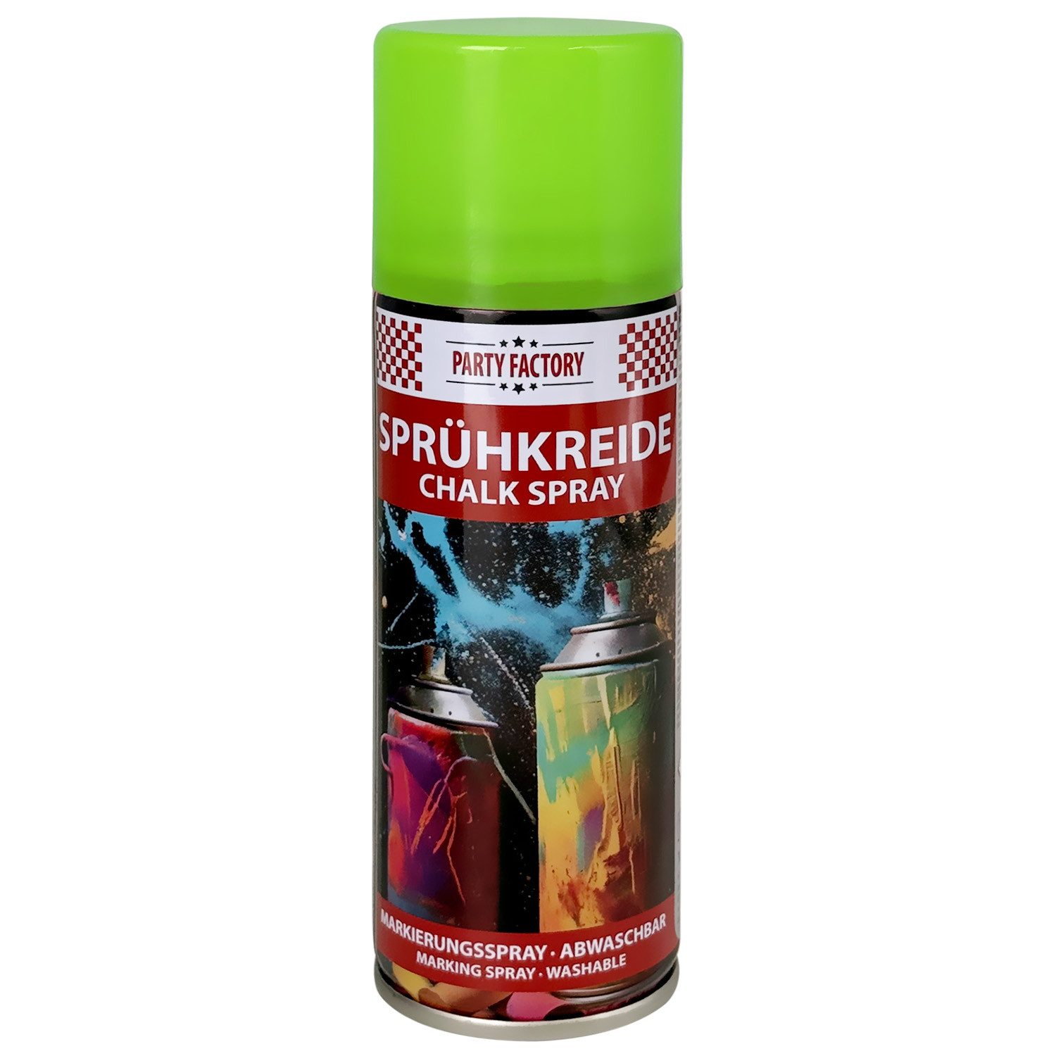 Party Factory Kreidespray Sprühkreide 100 ml – Abwaschbares Kreidespray in 6 Farben Markierungen, für Sport, Events, Spiele und kreative Outdoor-Projekte