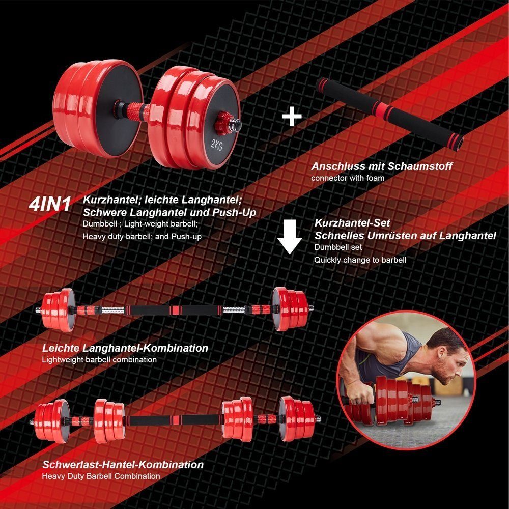 Melko Kurzhantel Hantel 4in1 Set Kurzhantel Langhantel Gewichte 20, 30 & 40 KG Fitness, (Set, Premium-Trainingsset), Geräuscharm und Bodenschonend