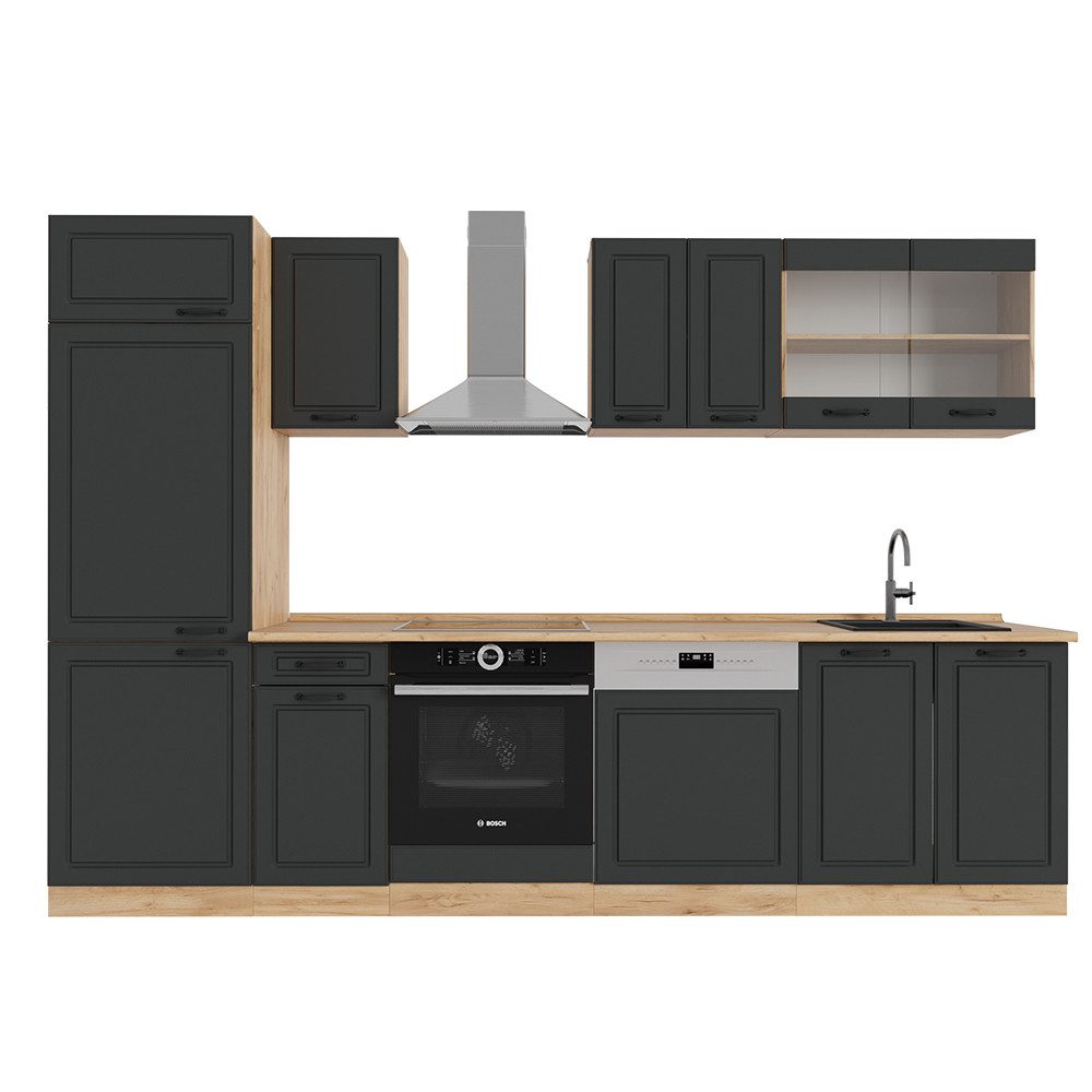 Vicco Küchenzeile R-Line, Anthrazit Landhaus/Goldkraft Eiche, günstig online kaufen