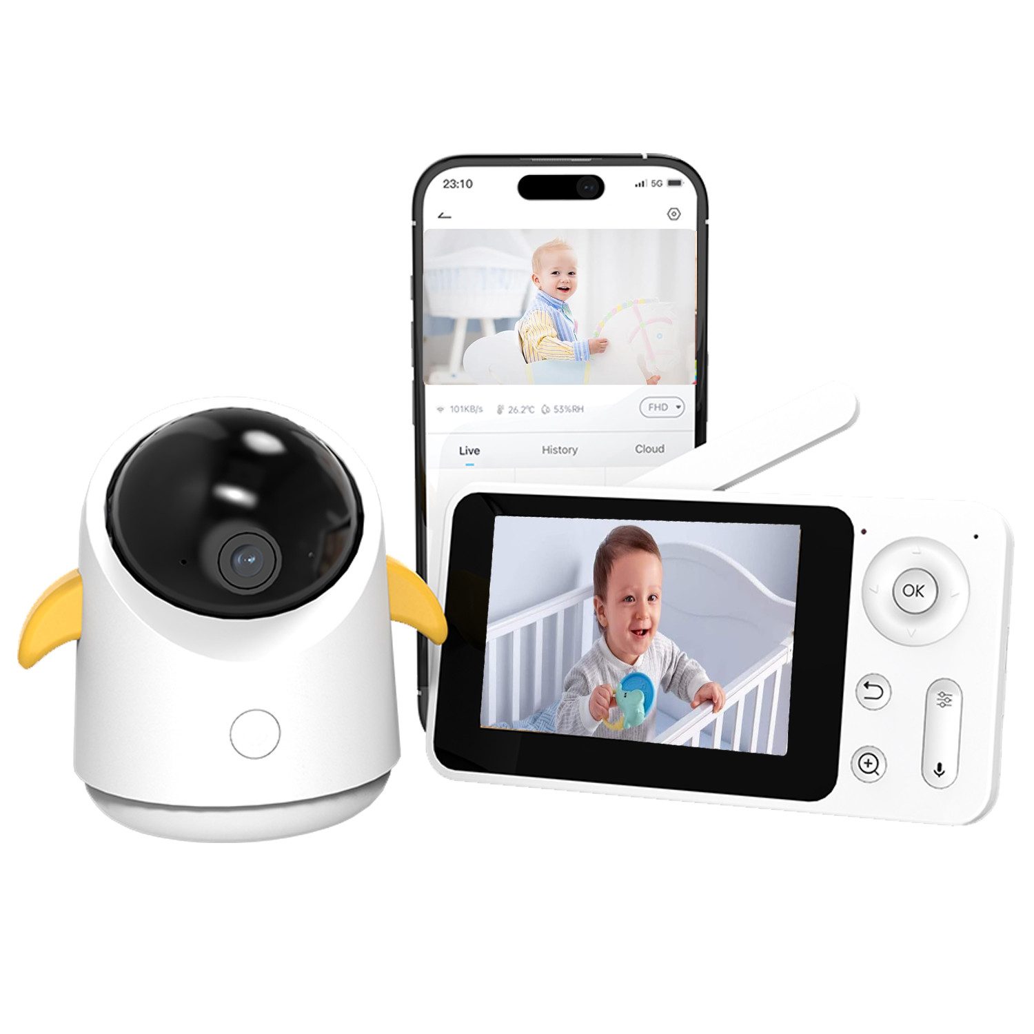 Babyphone WLAN Babyphone mit Kamera 4,3 Zoll 2MP HD Video Babyfon mit App