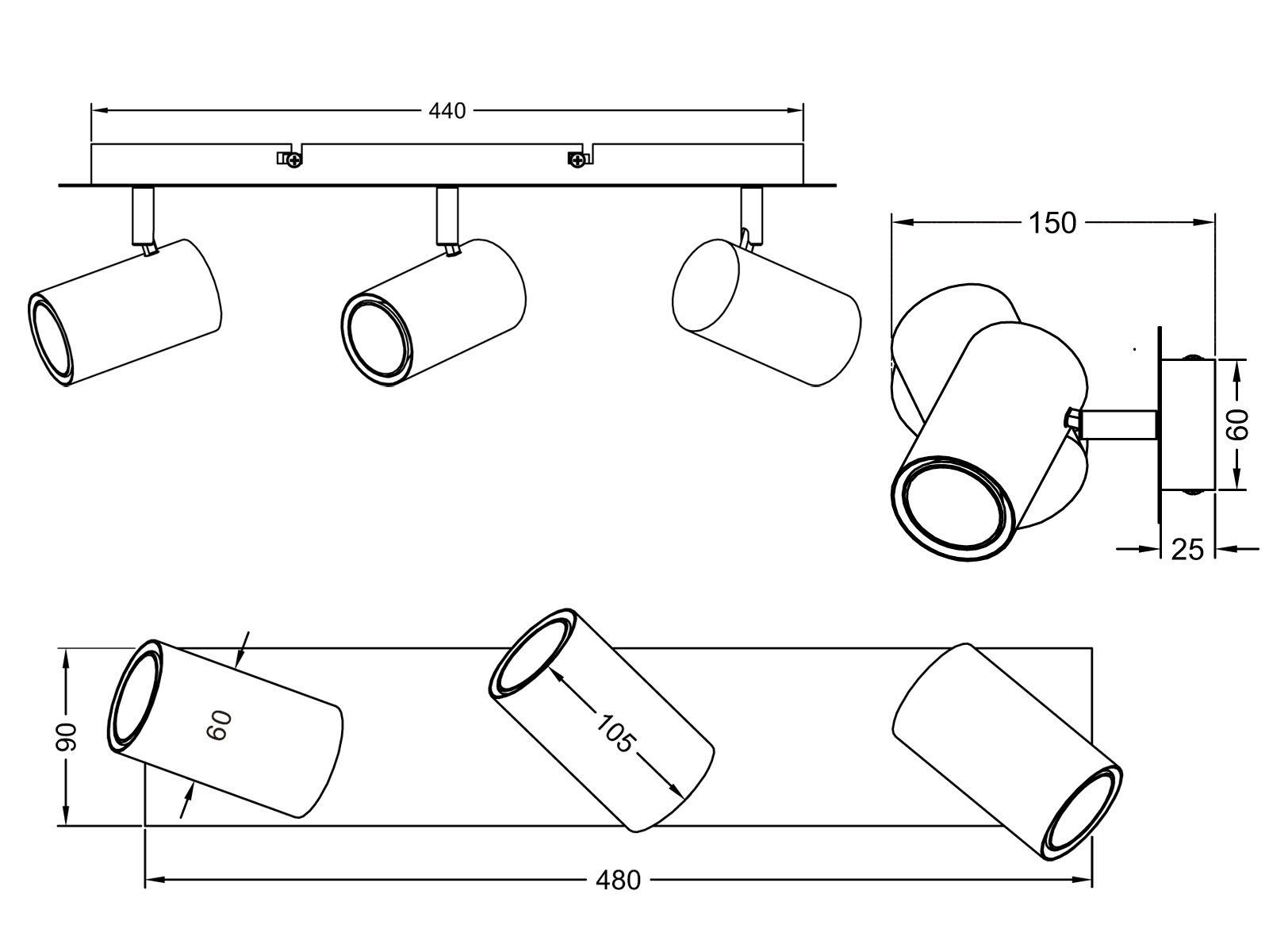 TRIO Leuchten LED Deckenstrahler, Dimmfunktion, LED wechselbar, Warmweiß, Balken-lampe innen Treppenhaus, Deckenlampe dreiflammig, Breite 48cm
