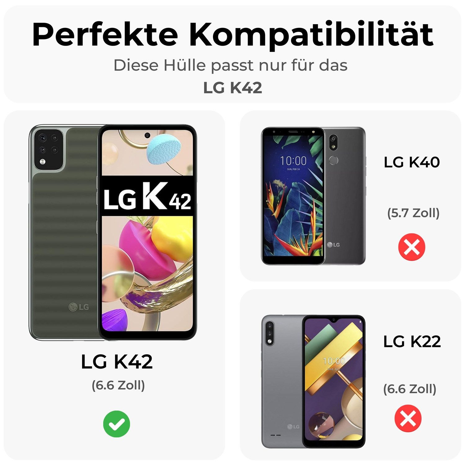 betterfon Handyhülle Handytasche für LG K42 Klapphülle Flip Case Rosegold, Wallet Case mit Kartenfächern Magnetverschluss und weicher Innenhülle