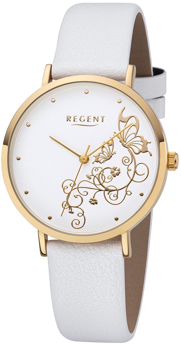 Regent Quarzuhr Regent Damen Uhr BA-615 Leder Armbanduhr, (Armbanduhr), Damen  Armbanduhr rund, Lederarmband weiß