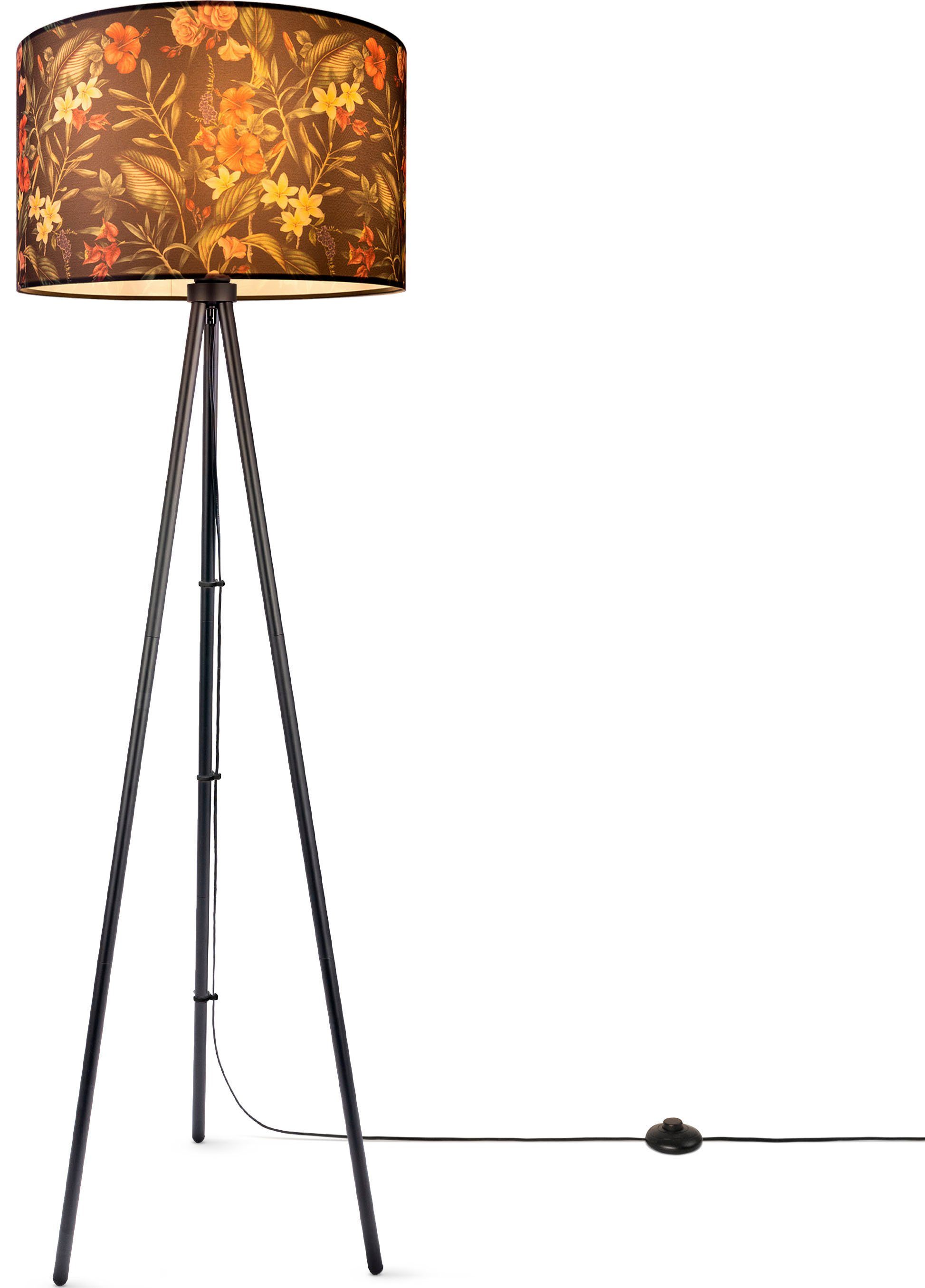 Paco Rund ohne Home Standleuchte Stehlampe Dreibein Trina Blumen Leuchtmittel, Stativ Floral Modern Flower, Stoffschirm