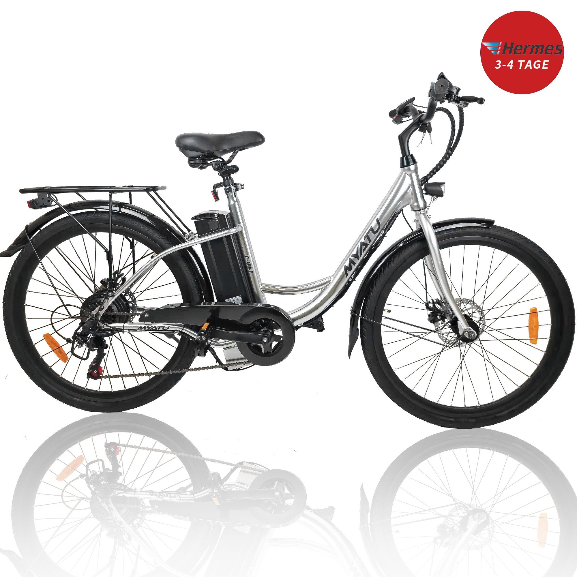 Myatu EBike 26 Zoll Elektrofahrrad für Damen Herren, E Citybike mit 12.5Ah Akku, 6 Gang