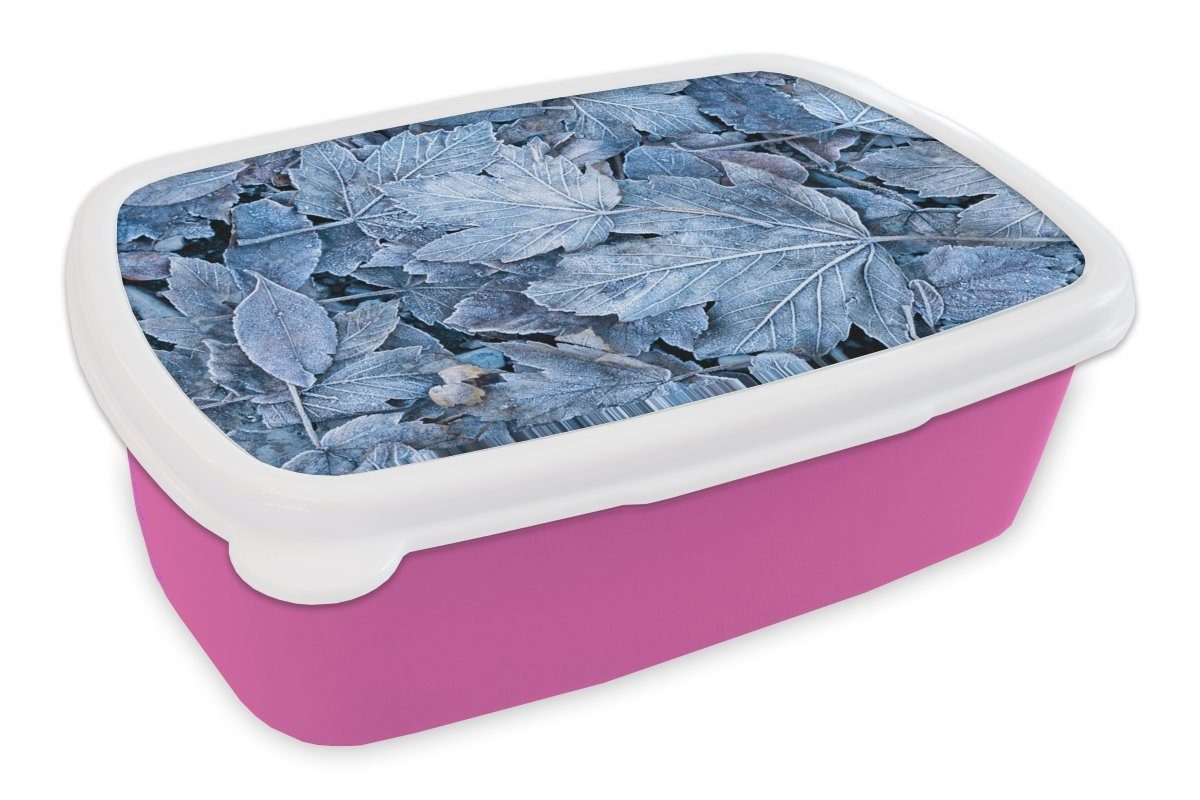 Mädchen, - Kunststoff Brotbox Brotdose Lunchbox rosa MuchoWow Winter Jahreszeiten, (2-tlg), Kinder, - - für Erwachsene, Eis Kunststoff, Laub Snackbox,