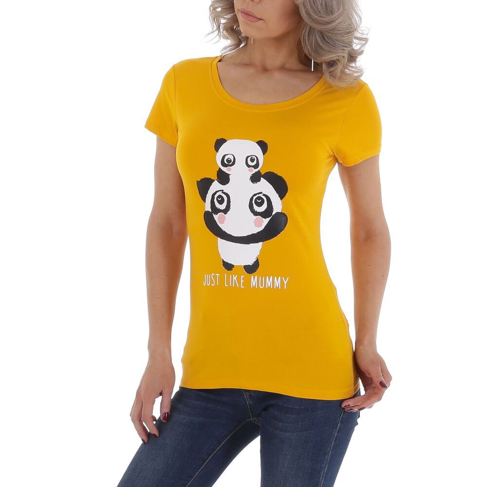 Damen Shirts Ital-Design T-Shirt Damen Freizeit Print Stretch T-Shirt in Gelb