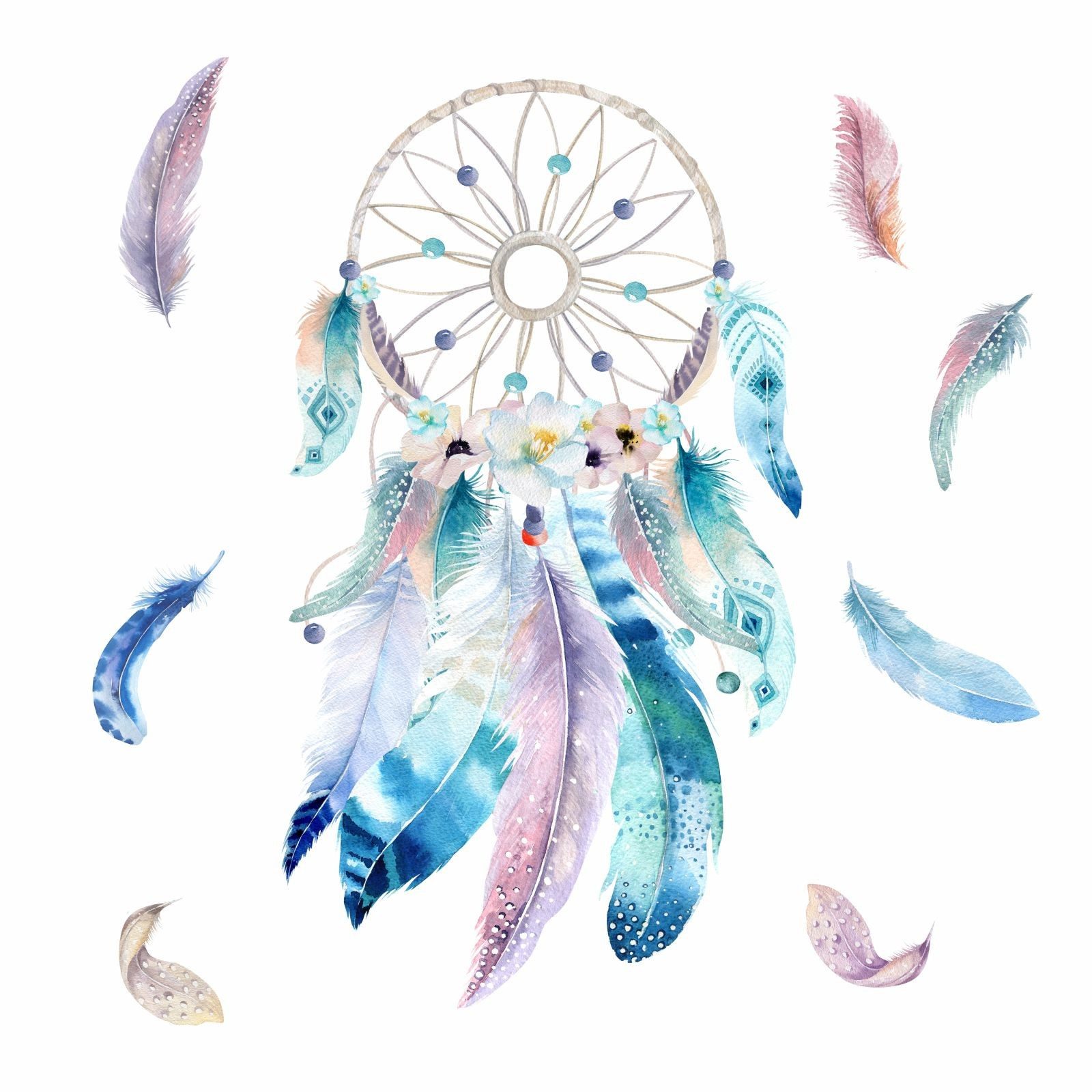 nikima Wandtattoo 228 Wandtattoo Traumfänger blau mit Federn - Größe 750 x günstig online kaufen