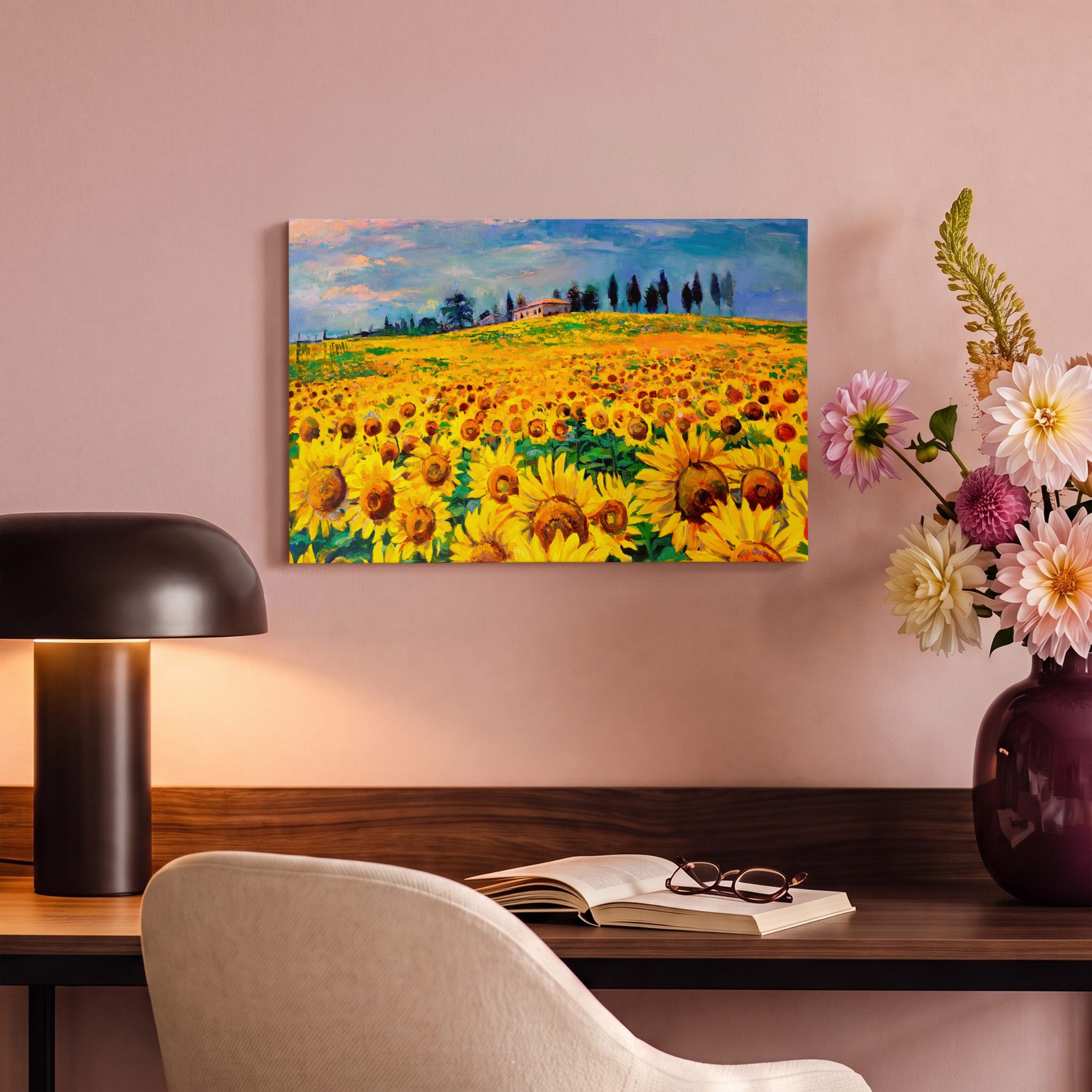 OneMillionCanvasses® Leinwandbild Ölfarbe - Kunstdrucke - Blumen - Sonnenblume, Fotodruck (1 St), Wandbild, Deko Schlafzimmer Wohnzimmer Flur 20x20 cm – Bild 4 von 5