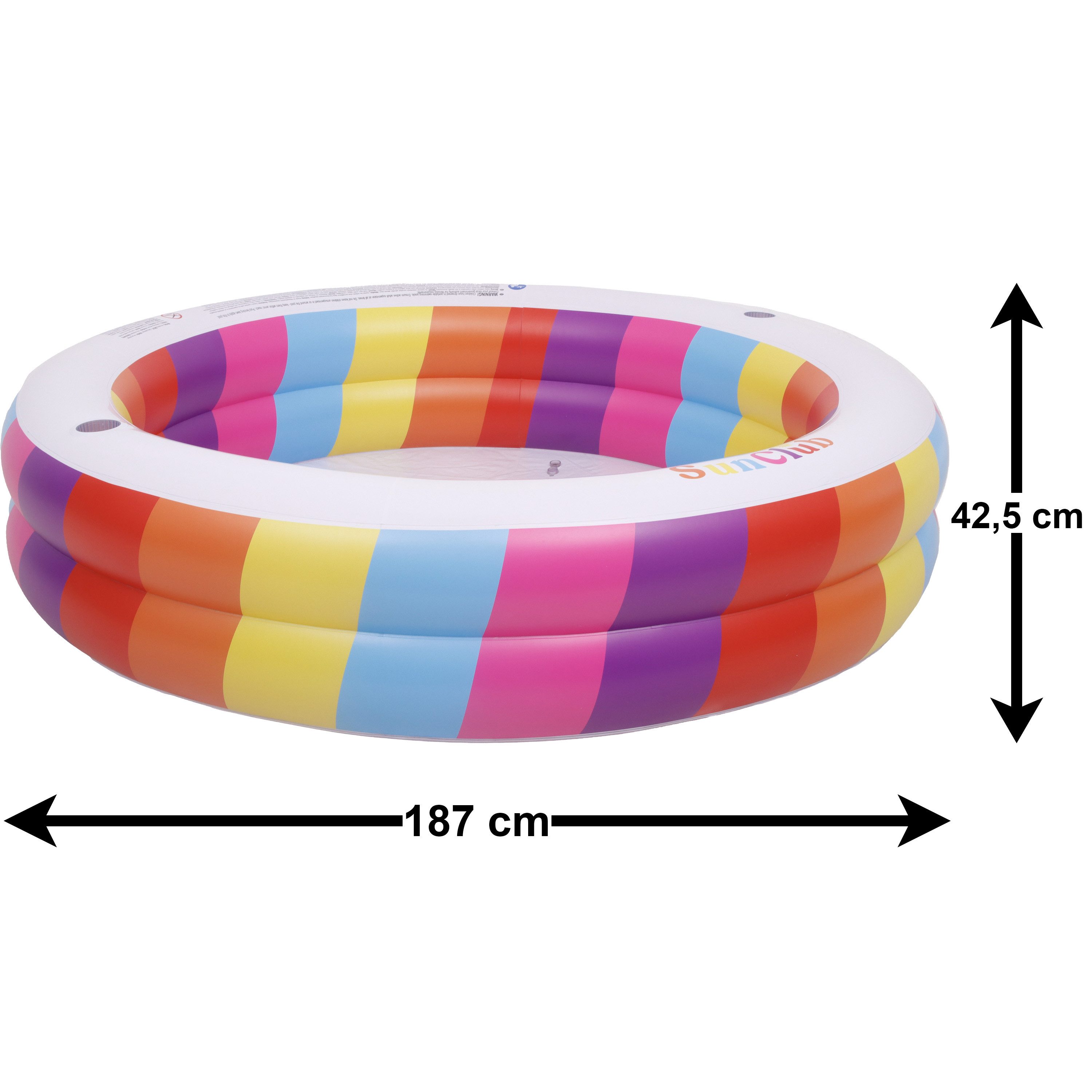 SunClub Planschbecken Kinderpool 187x42,5 cm, (Einzelpack, 1-tlg., aufblasbares Kinderbecken), 2-Ring Regenbogen Pool