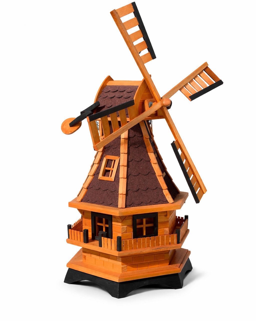 Holzdekoladen Deko-Windrad XL Gartenwindmühle Holz 130 cm mit Solar LED weiß drehbar