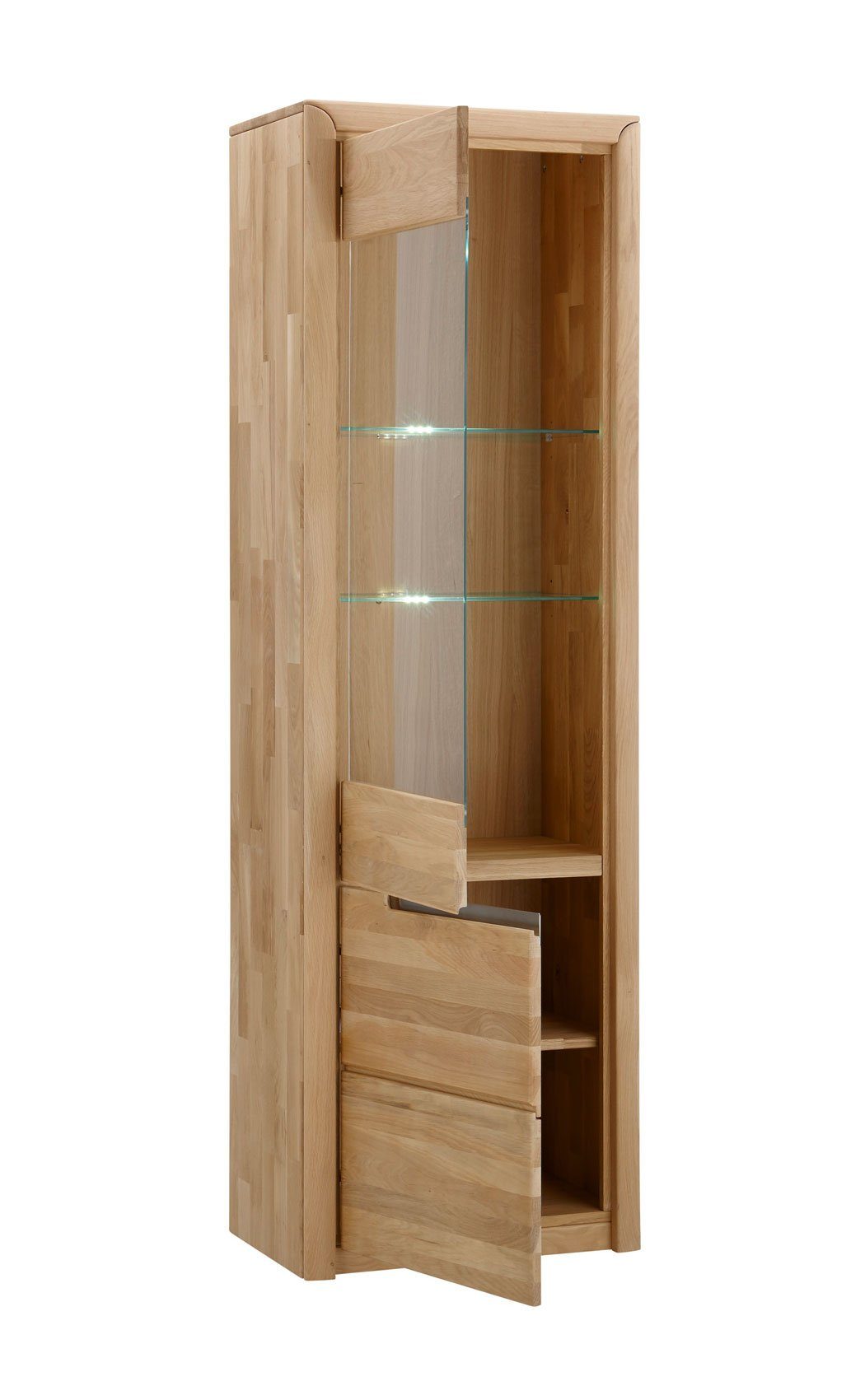 massiv montiert expendio Glaskantenbeleuchtung und Pisa Wohnzimmer-Set 53, 5-St), mit bianco Softclose (Spar-Set, Eiche