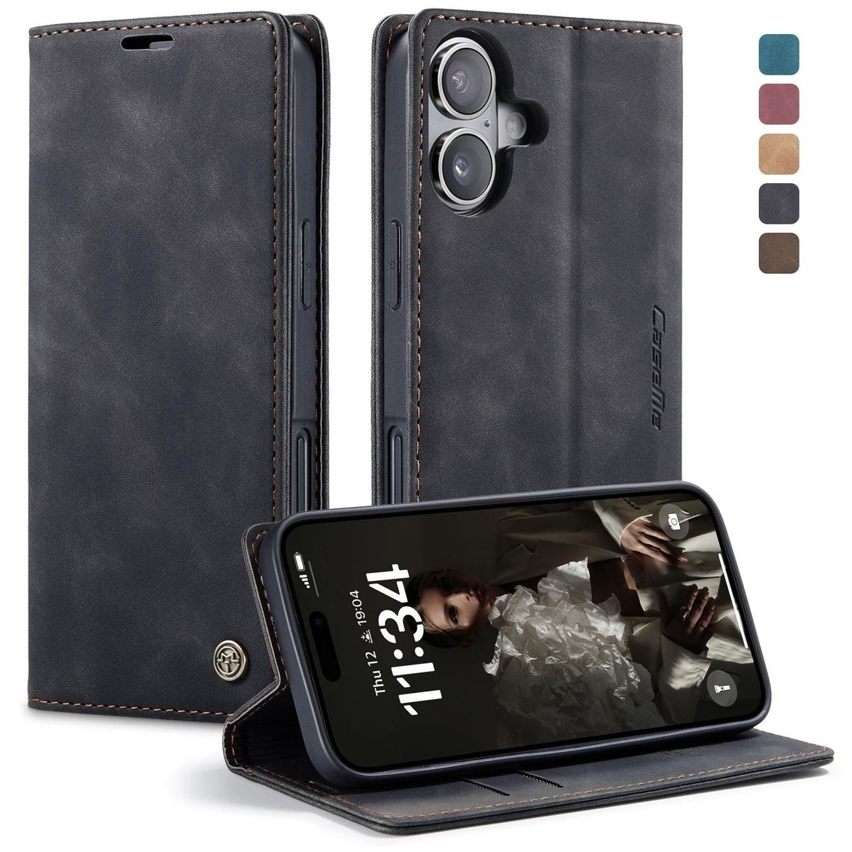 König Design Handyhülle Handytasche Schutzhülle für iPhone 16 Plus, Handy Klapphülle Case Tasche – Magnetverschluss & Kartenfach