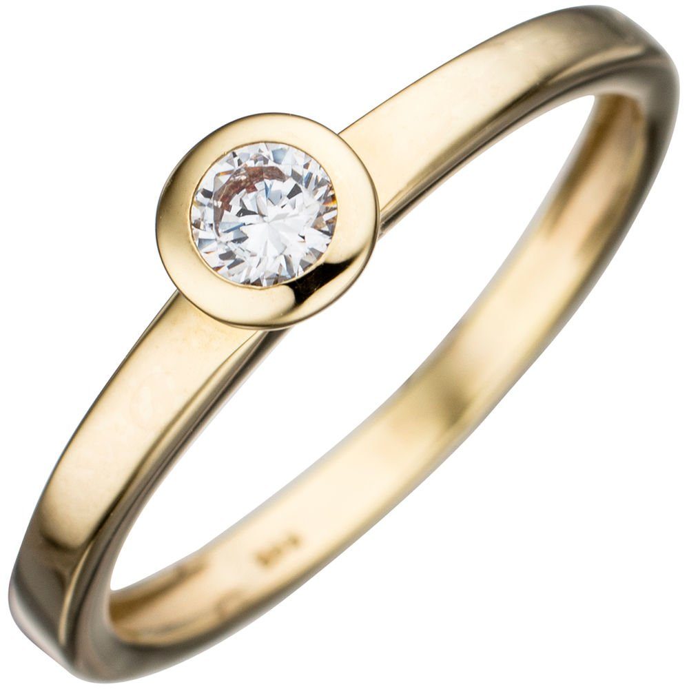 Schmuck Krone Fingerring Solitär Damenring Gold Gold aus Zirkonia Gelbgold Ring 333 Goldring, 333 weiß