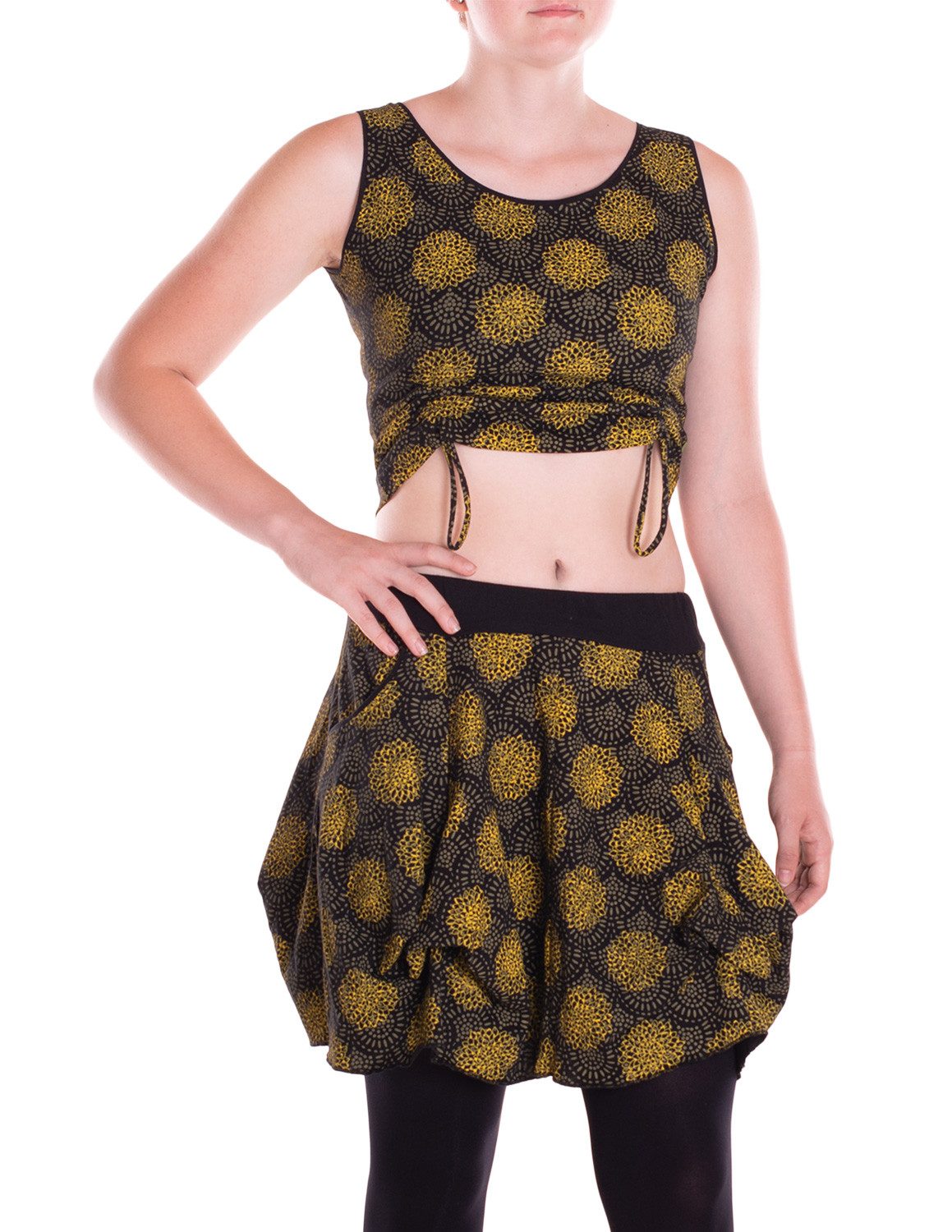Vishes Shirttop Damen Set Crop Top und Ballonrock Mandala Print Ethno Alternative Mode, Boho, Hippie, Ethno, Festival