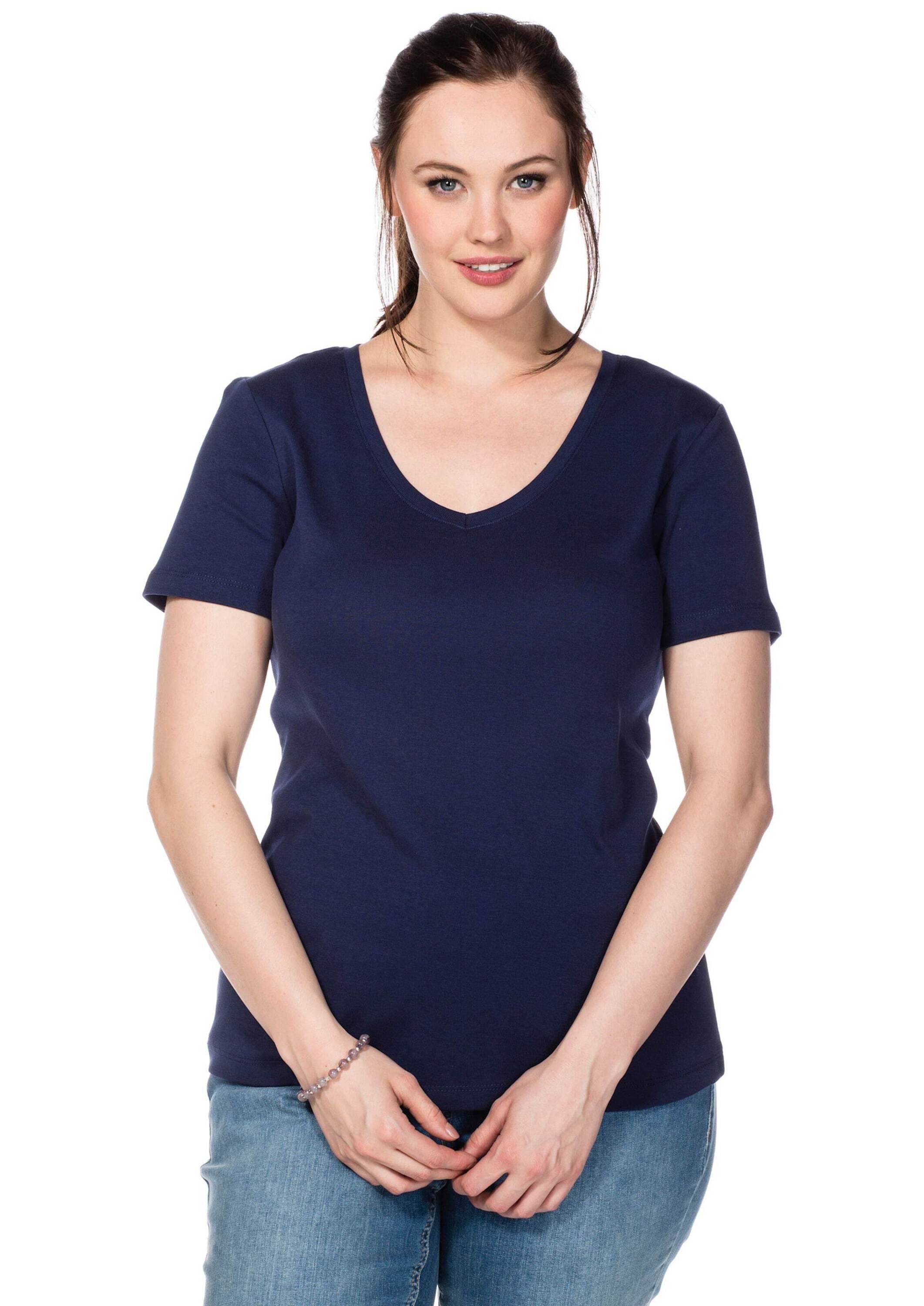 Sheego T-Shirt T-Shirt Kurzarm aus fein gerippter Qualität günstig online kaufen