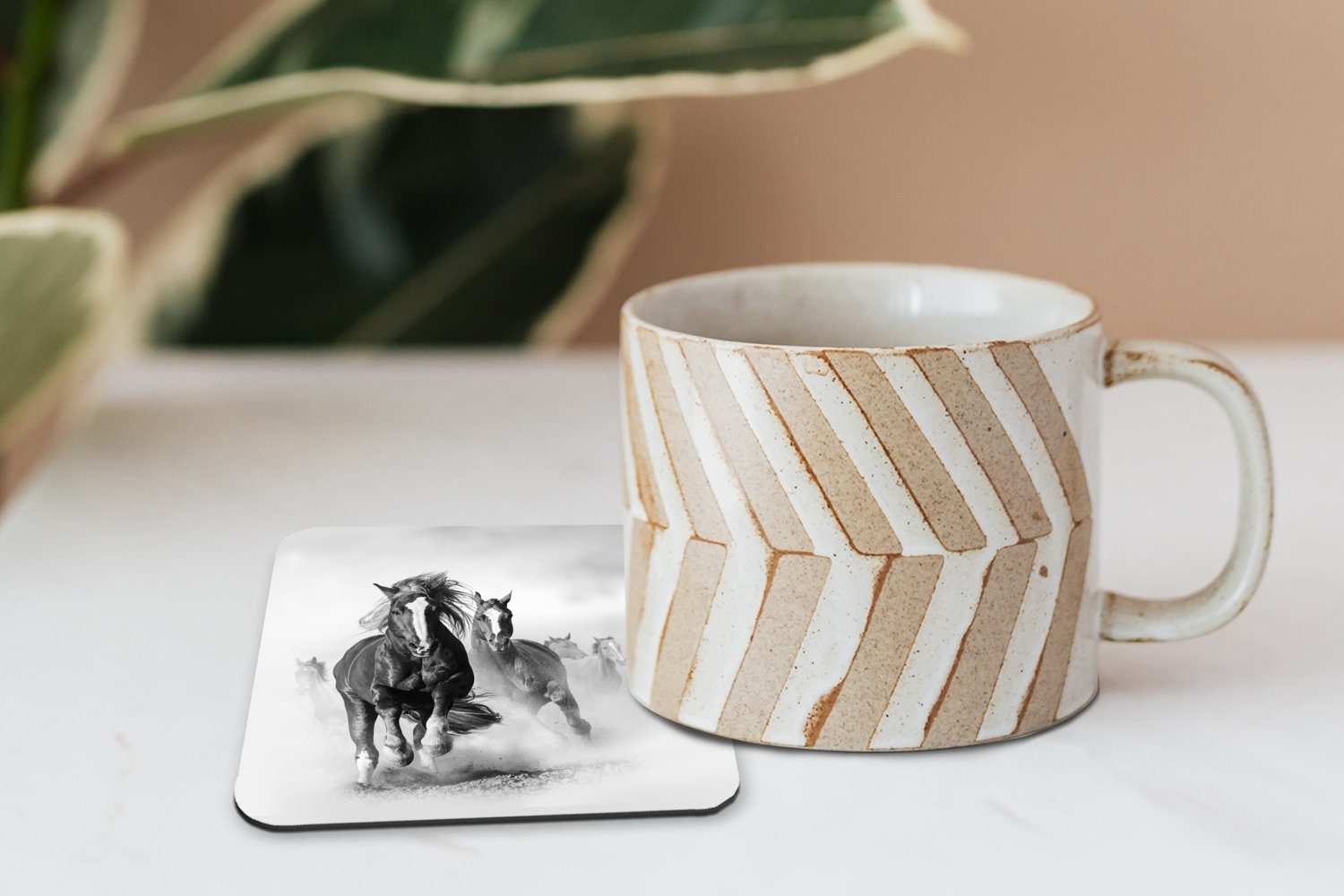 Tasse für 6-tlg., - Zubehör Illustration, Gläser, Glasuntersetzer, Tiere - Pferde Tischuntersetzer, Untersetzer, Glasuntersetzer MuchoWow Korkuntersetzer,