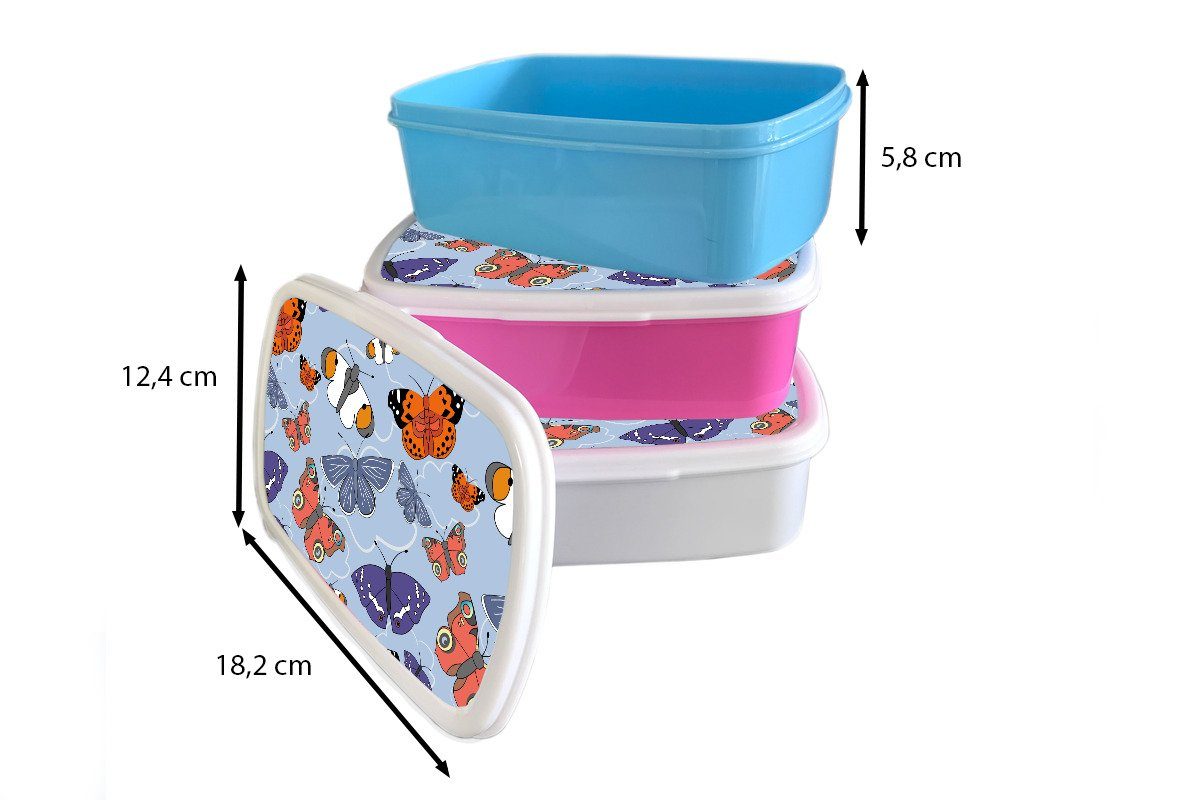 - Kunststoff, - Lunchbox Kinder und - MuchoWow für (2-tlg), weiß für Kinder Schmetterling Mädchen, - Mädchen Jungs Brotbox Brotdose, Orange Mädchen - Mädchen und Muster - Erwachsene,