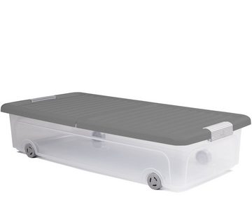 ONDIS24 Aufbewahrungsbox Unterbettbox Rollerbox Aufbewahrungsbox 35 W (3 Stück, Grau) (3er Set), Volumen ca. 35 Liter, Maße ca. 74 x 37 x 17 (H) cm, transparent-grau
