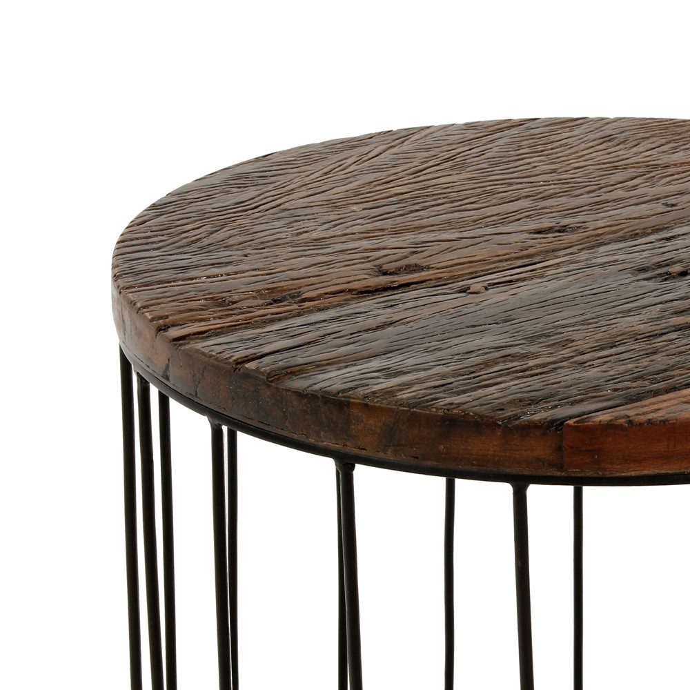 WOMO-DESIGN Beistelltisch Wohnzimmertisch aus Metall und Massivholz Korbtisch Kaffeetisch (1-St), Sofatisch rund Natur/Schwarz handgefertigt Tisch mit Stauraum