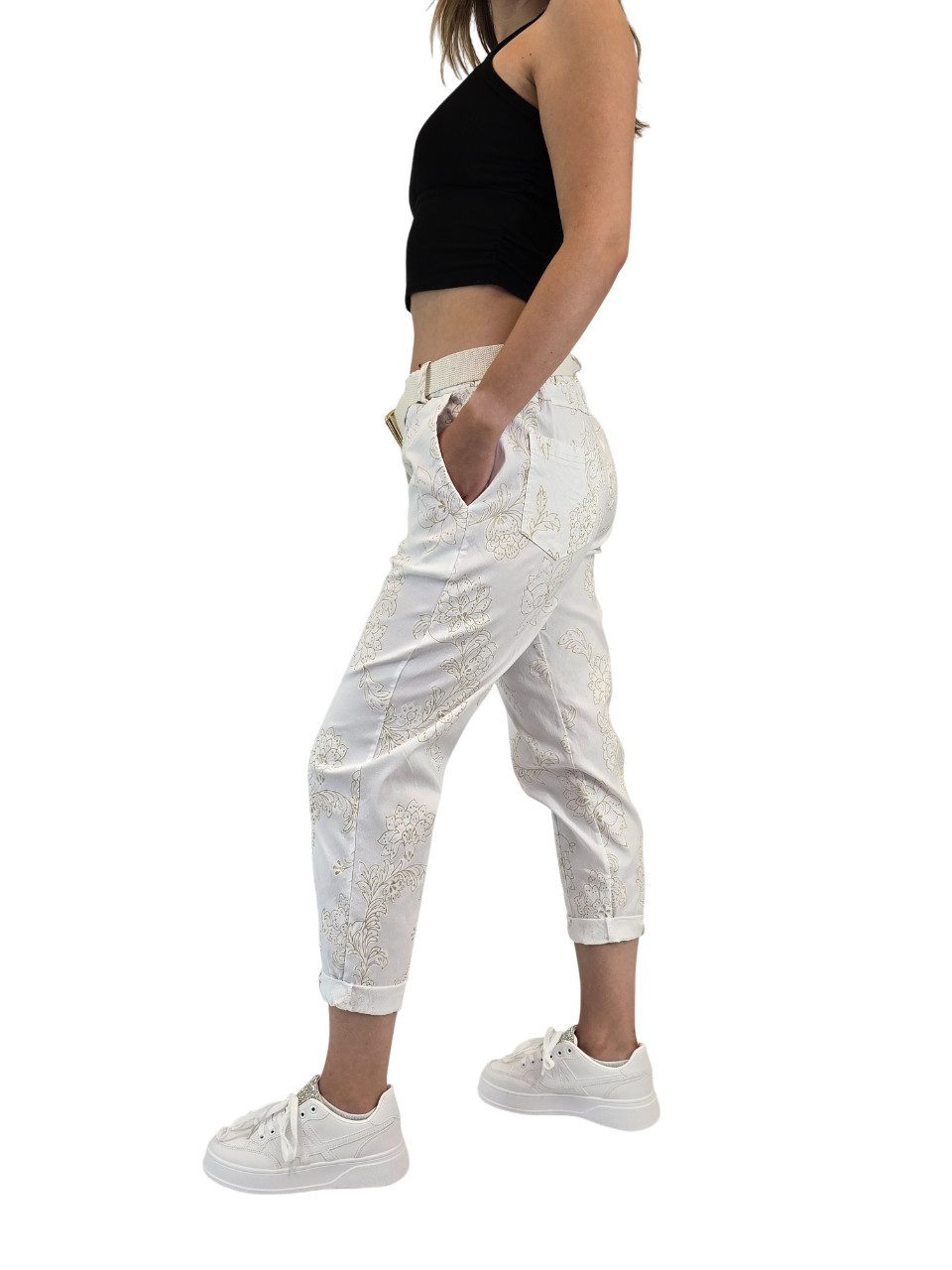 Sa-Lucca Jogger Pants Damen Joggpants mit edlem Blumen-Muster und Stretch-Komfort elastischer Bund