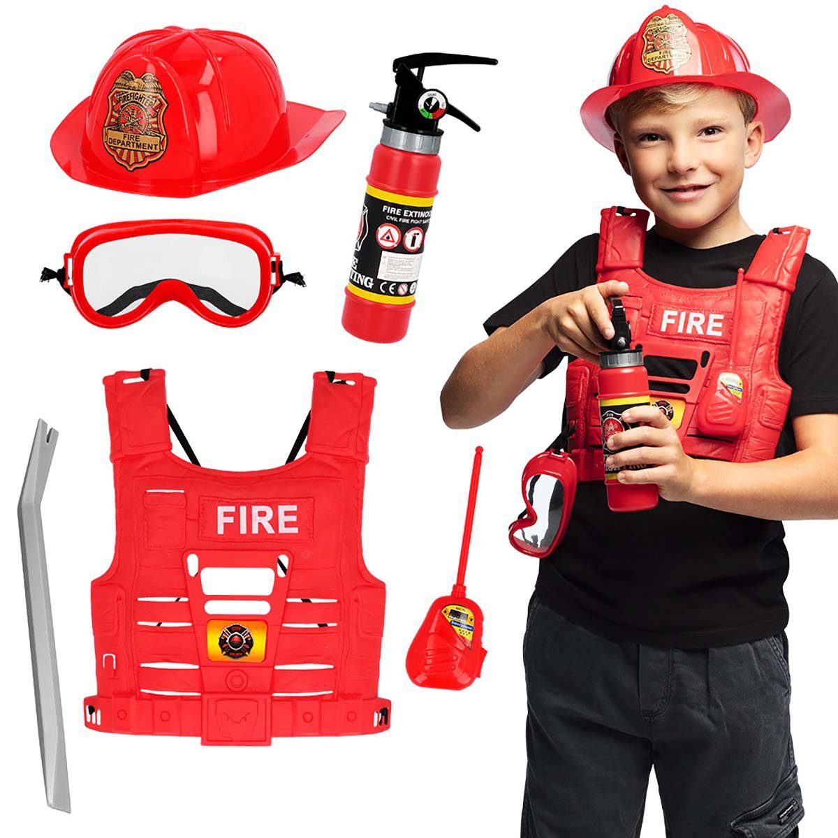 Boland Kostüm Feuerwehr Notfall Ausrüstung für Kinder - Fasching, Всеs, was der kleine Brandmeister zur Feuerbekämpfung braucht