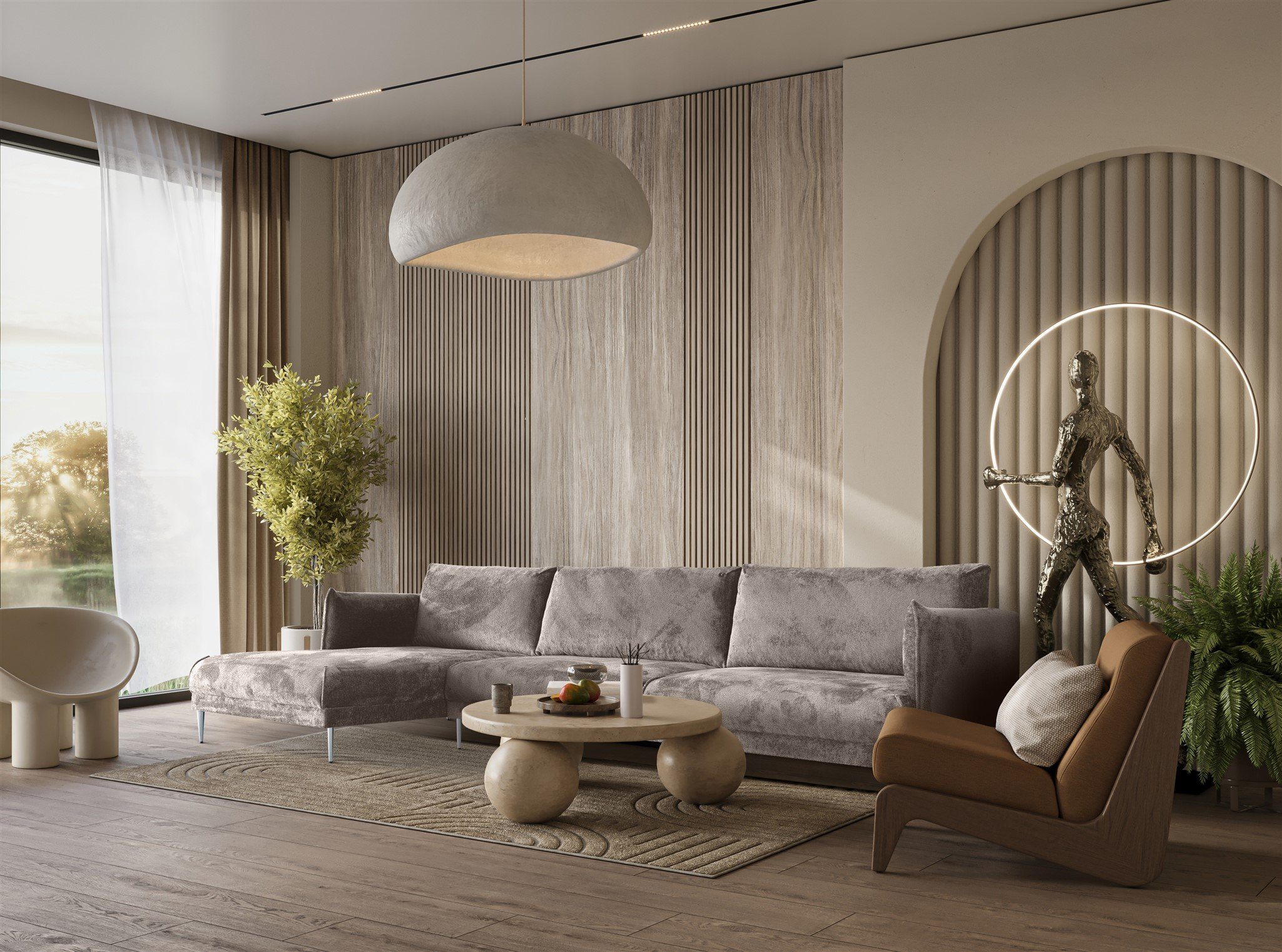 Fun Möbel Ecksofa Designersofa MADISON XL Chenillestoff Tender Way, mit Ottomane Links oder Rechts, Rundumbezug