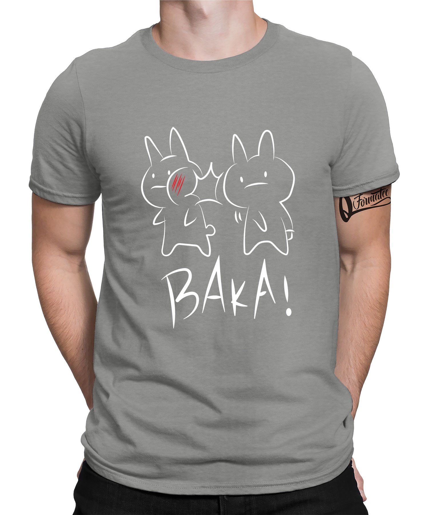Quattro Formatee Kurzarmshirt Baka - Anime Ästhetik Grau Heather Japan Herren (1-tlg) T-Shirt