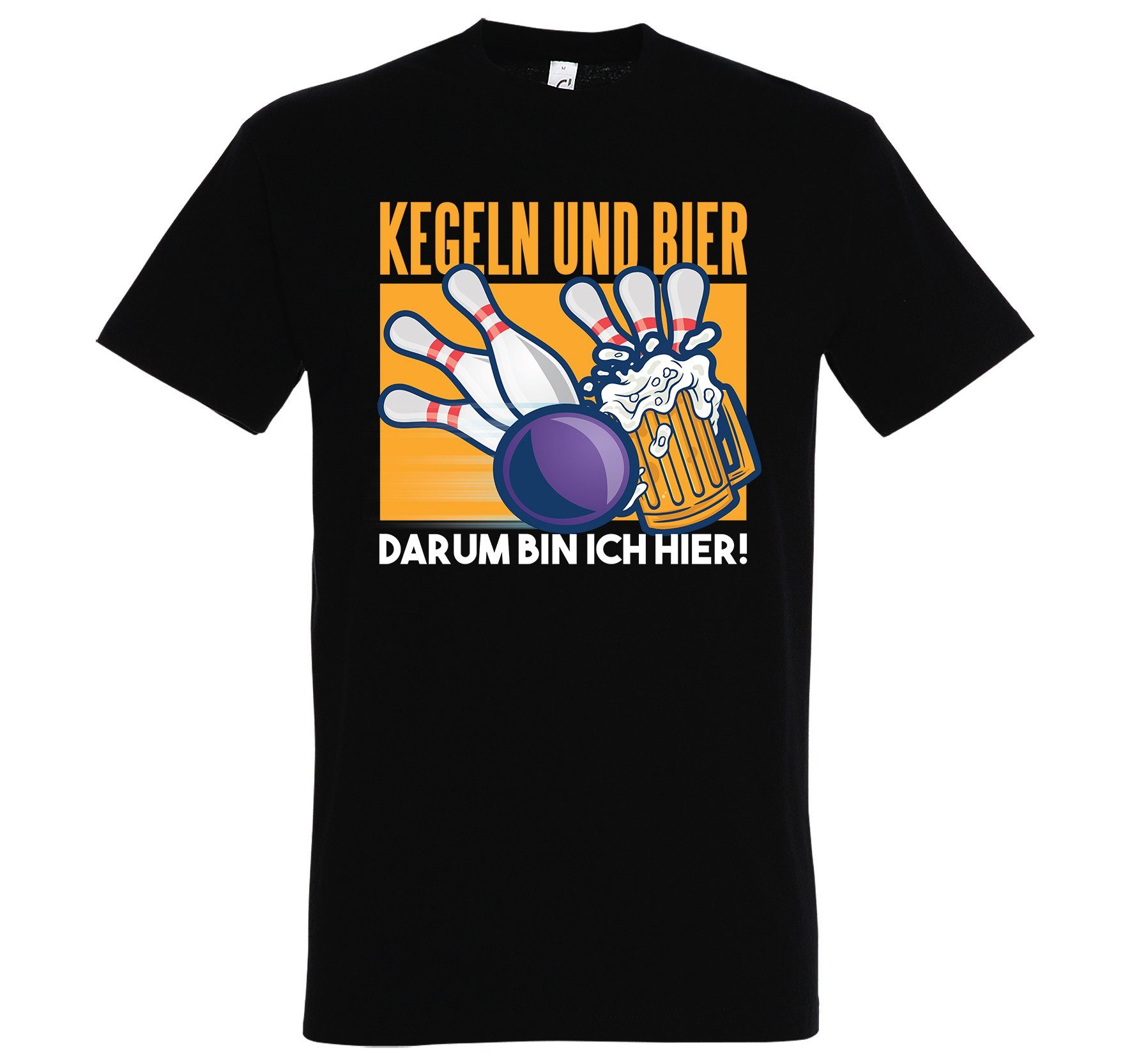 Youth Designz T-Shirt "Kegeln Und mit Bin Bier, T-Shirt Ich lustigem Darum Frontprint Herren Hier" Schwarz