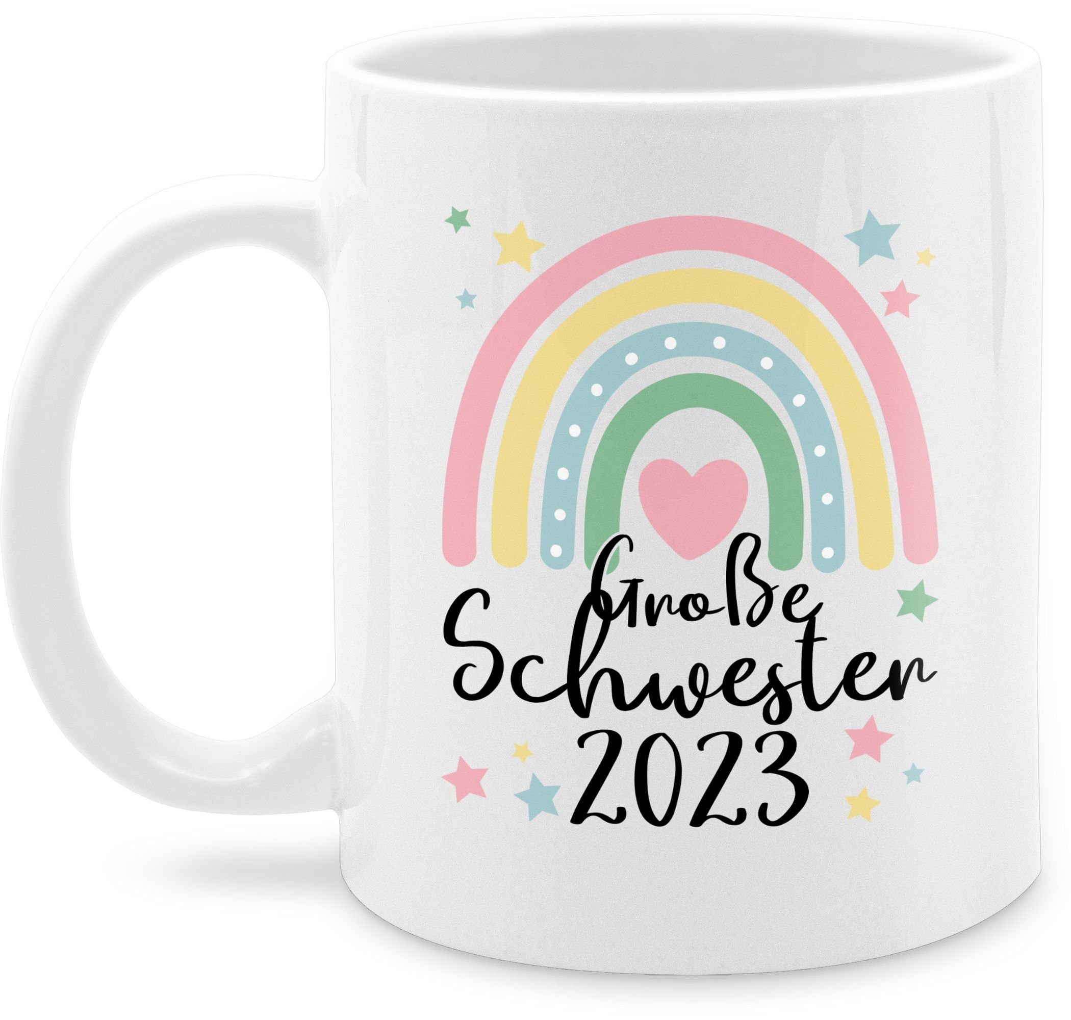 Shirtracer Tasse Große Schwester Geschenk 2023 Regenbogen Big Sister, Keramik, Große Schwester 2 Weiß