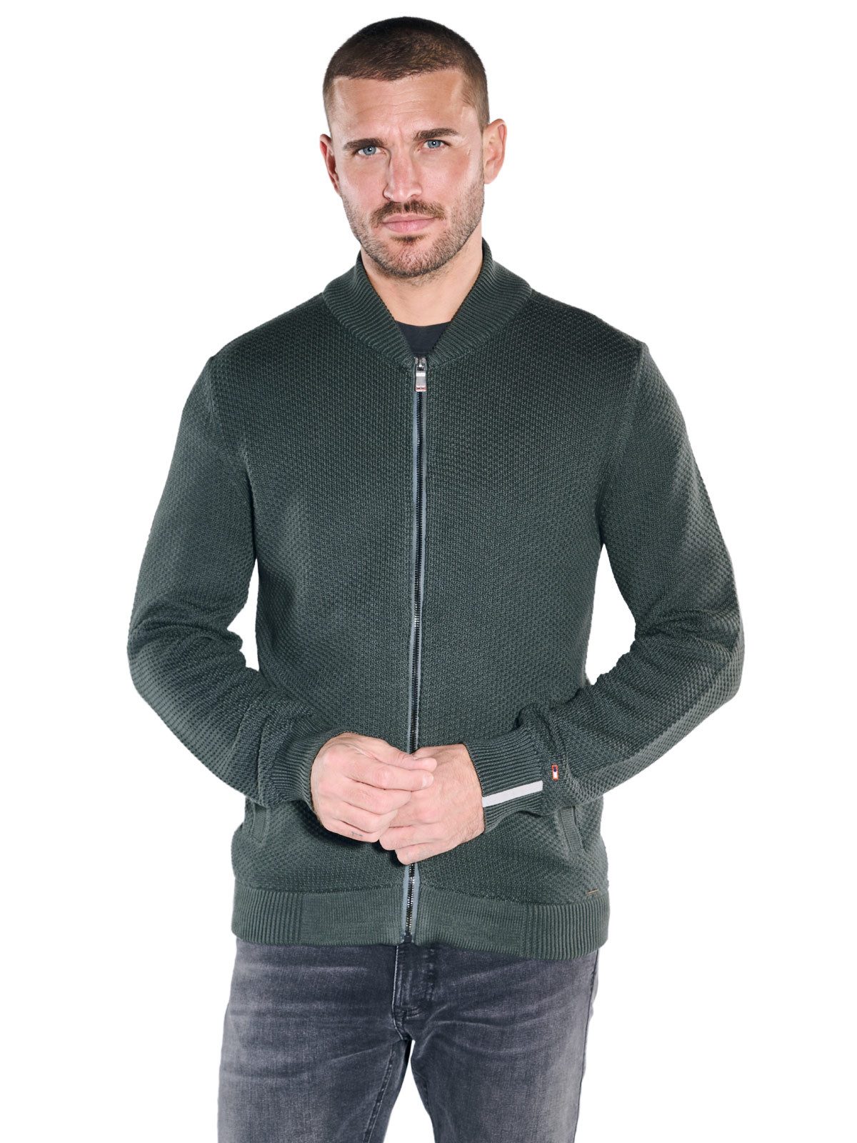 Cardigan Herren Cardigan im Bomber-Schnitt, Dunkelgruen