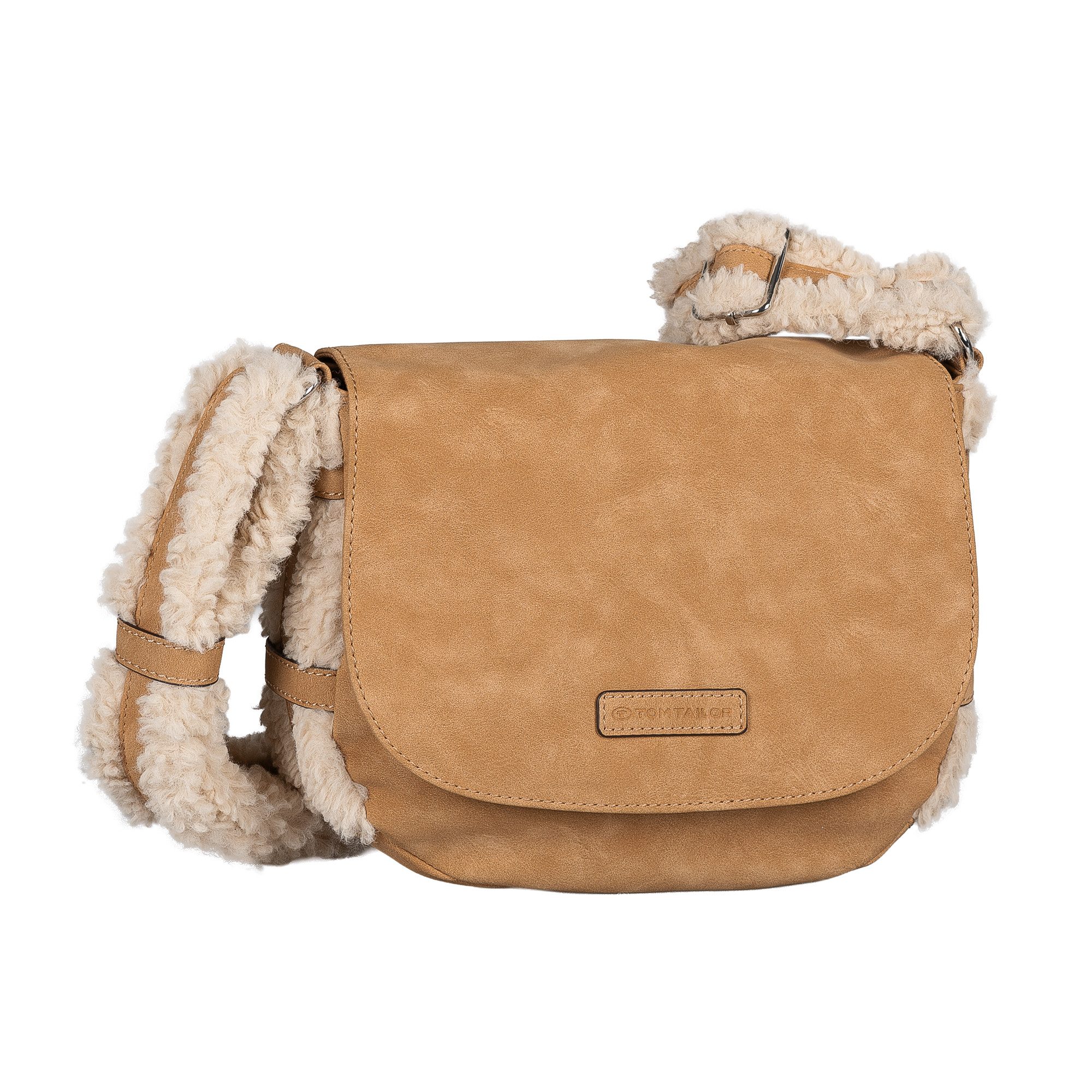 TOM TAILOR Umhängetasche Neela, Damen Schultertasche, frischer Look mit kuschelige Fellimitatbesatz