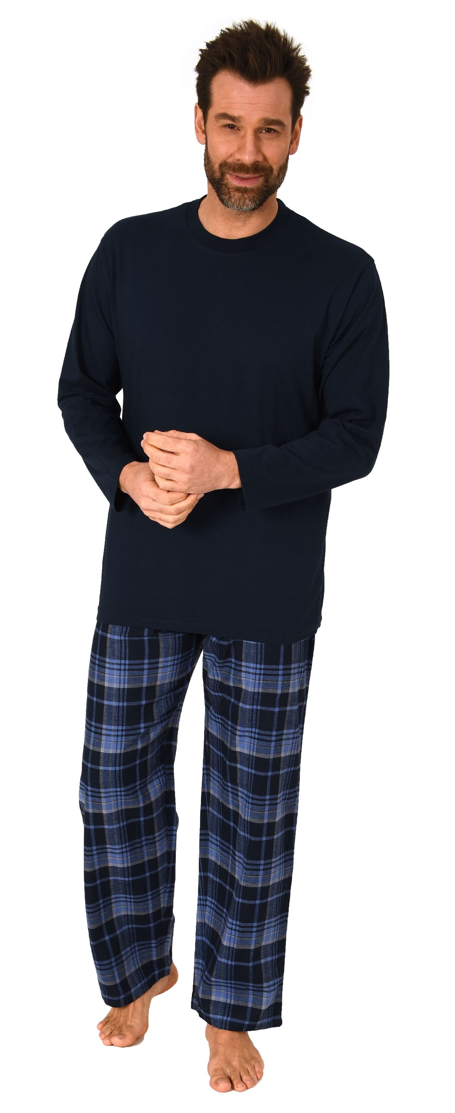 Normann Pyjama Herren Schlafanzug lang, Pyjama mit karierter Flanell-Hose günstig online kaufen