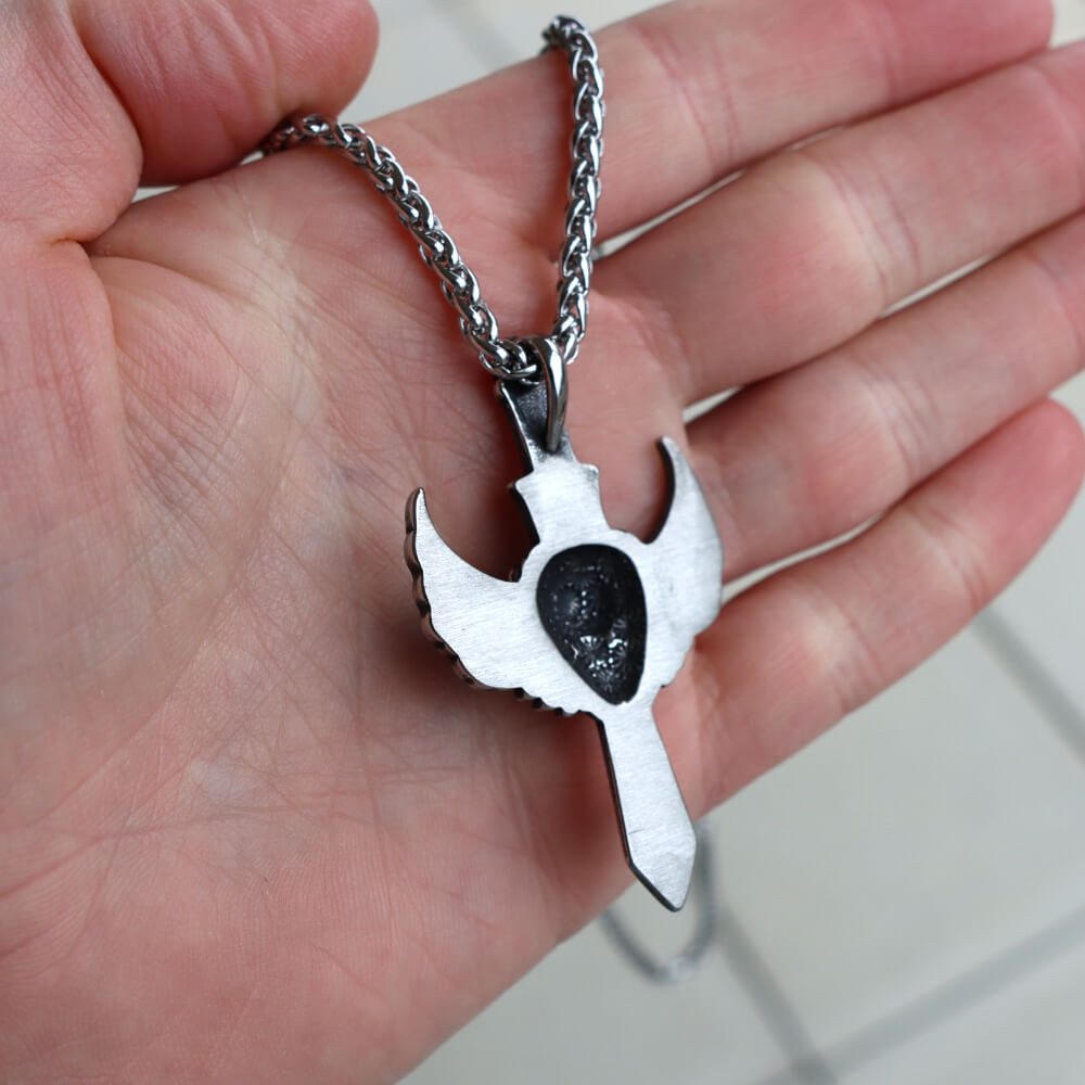 DALMARO Kette mit Anhänger Lederkette Edelstahlkette 316L LÖWEN SCHWERT, Herren Halskette Biker / Wikinger Kette - Schmuckbox