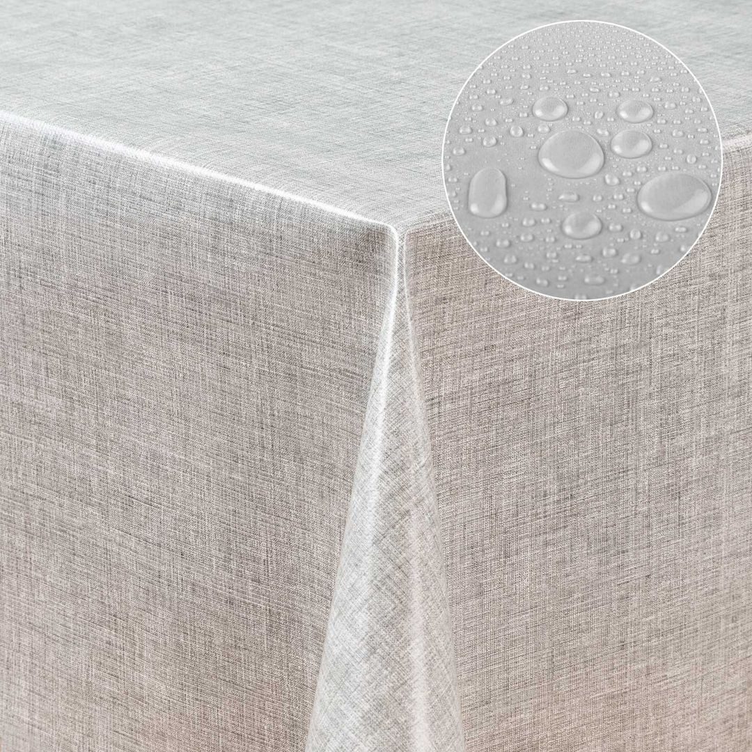laro Tischdecke Wachstuch-Tischdecken Abwaschbar Leinenoptik. hellgrau rechteckig – Bild 4 von 4