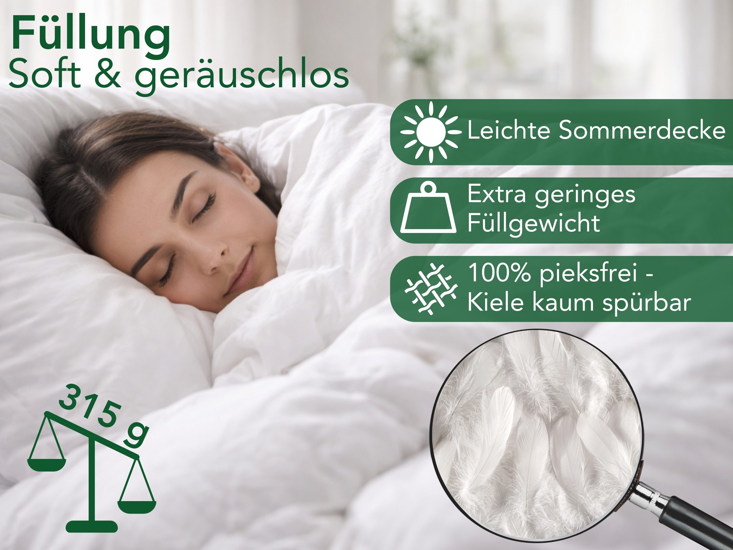 Dreamstar Daunenbettdecke Federbettdecke für Sommer oder Winter, Ganzjahresdecke, atmungsaktiv, Füllung: 70% Daunen, 30% Federn, Decke 135x200cm und 155x220cm, Allergikergeeignet, kein Lebendrupf
