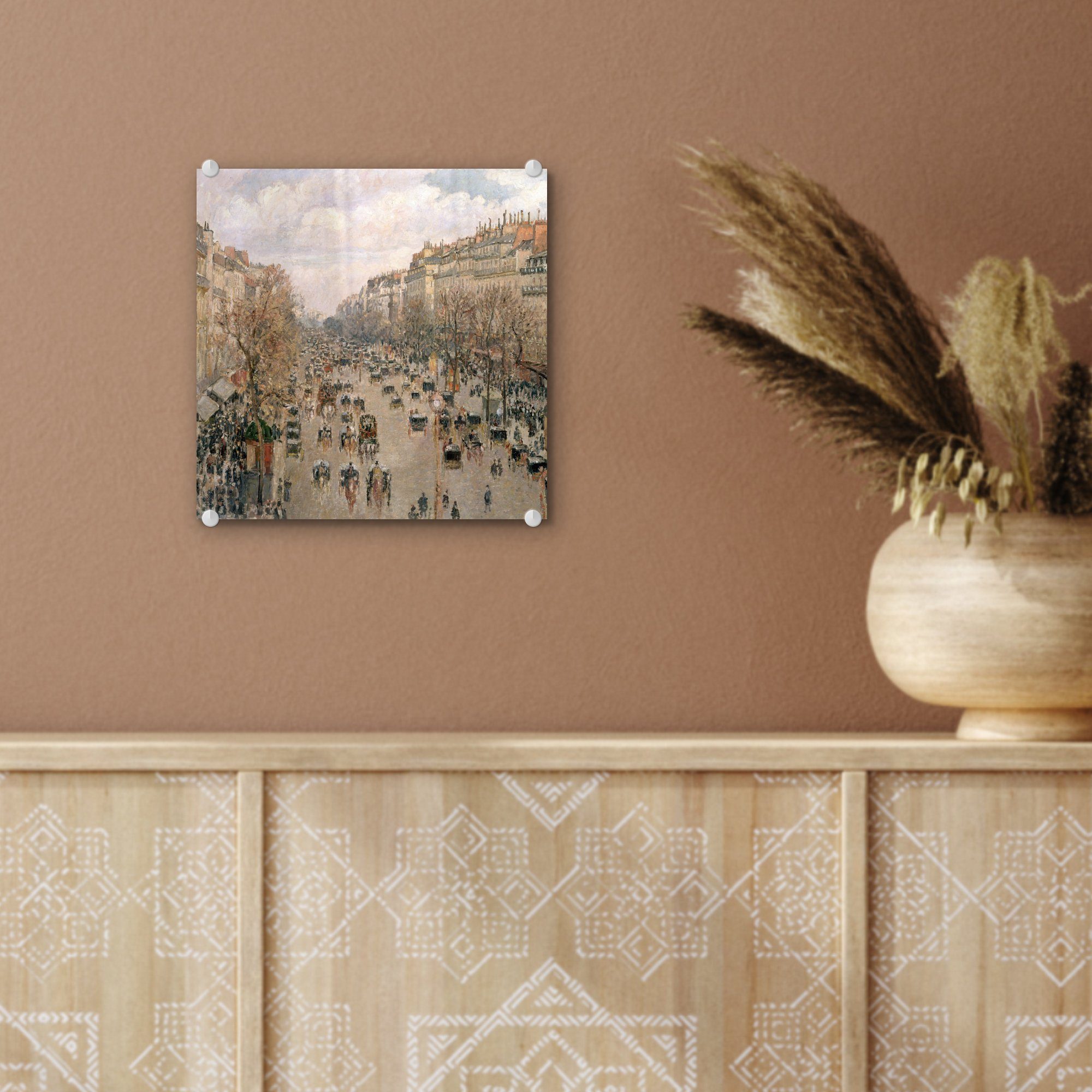 Acrylglasbild Wandbild im Montmartre Bilder St), Glasbilder Boulevard Wanddekoration (1 von Foto Pissarro, Glas - - auf - Gemälde MuchoWow Glas - Camille auf Winter