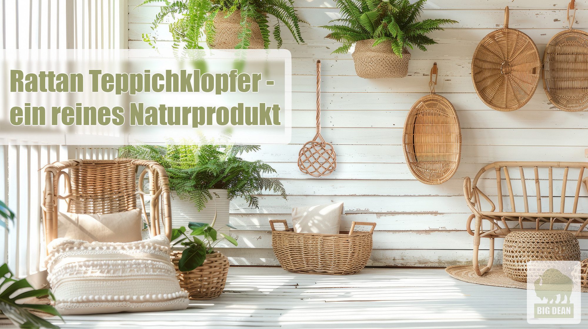 BigDean Teppichkehrer Teppichklopfer handgefertigt aus Rattan – stabil & robust, ., (Packung, 1-tlg., Tepischklopfer), Stabil, Robust, Vielseitig Einsetzbar, Ko – Bild 2 von 5