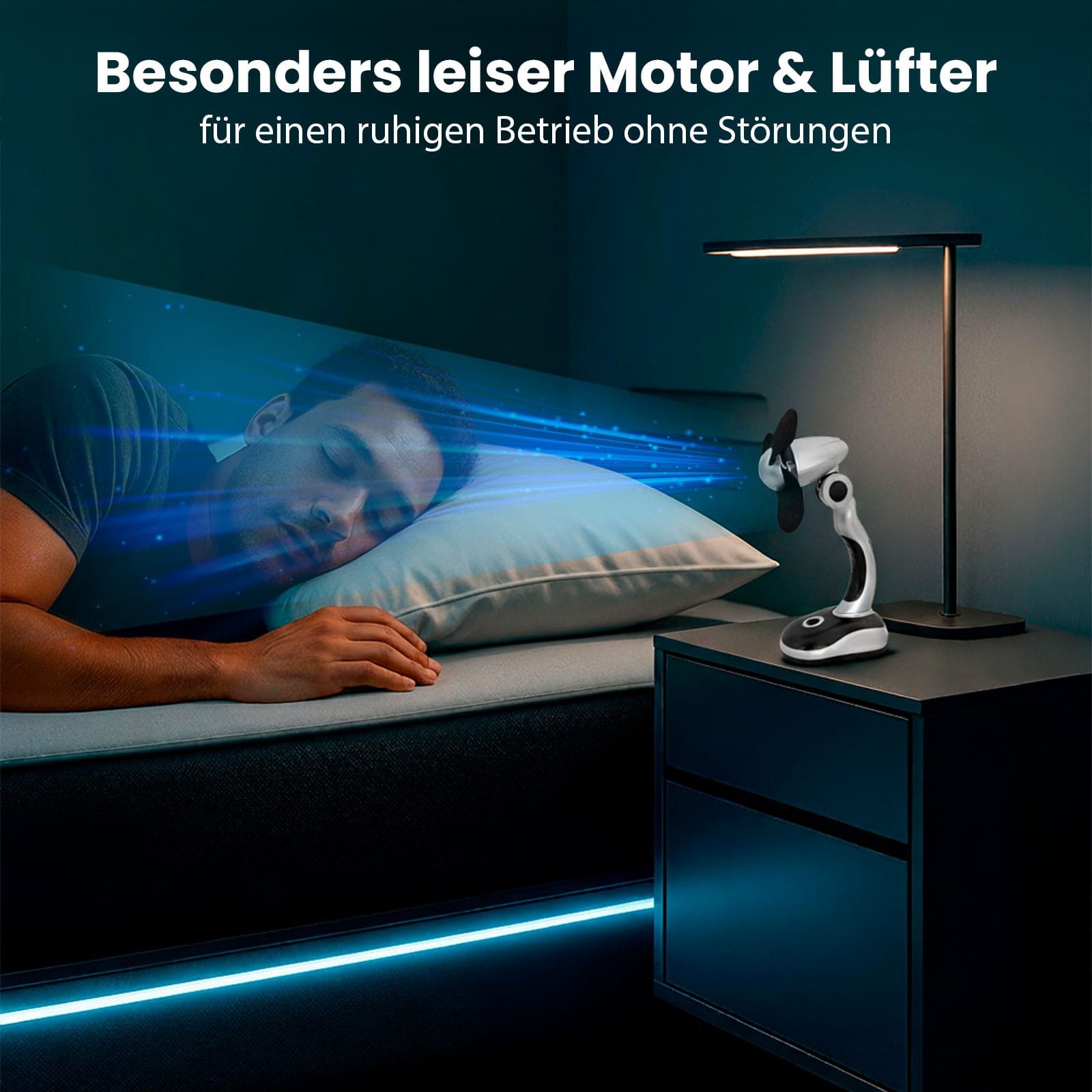 EAXUS Tischventilator Mini Ventilator Tragbar - Leise & Leistungsstark, Lüfter Schreibtischventilator Batteriebetrieben, Silber