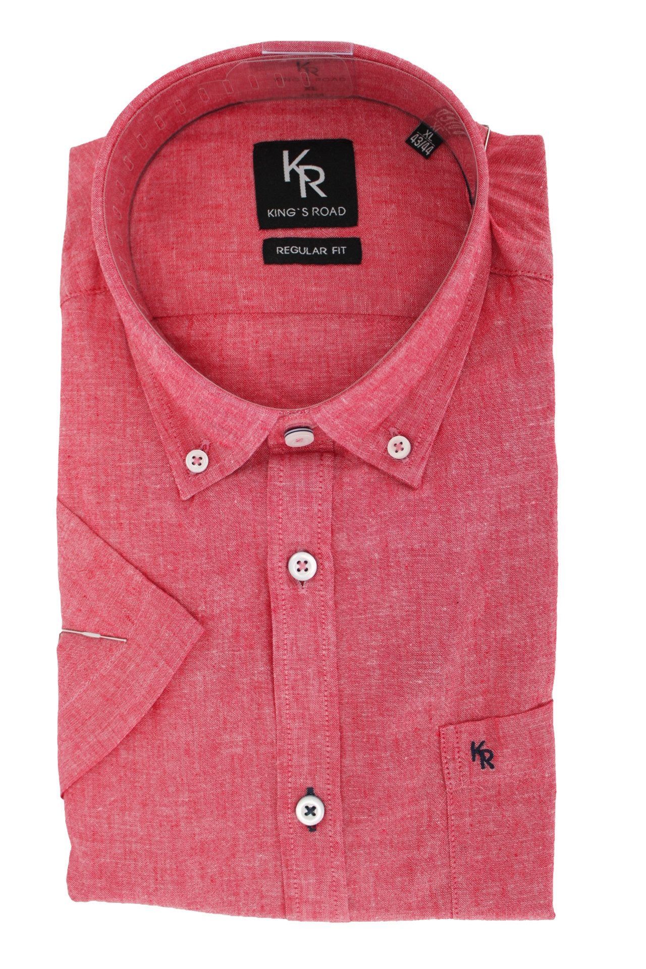 Kings Road Kurzarmhemd King?s Road Herren Kurzarmhemd ? Rot Leinen-Baumwoll-Mix ? Regular Fit