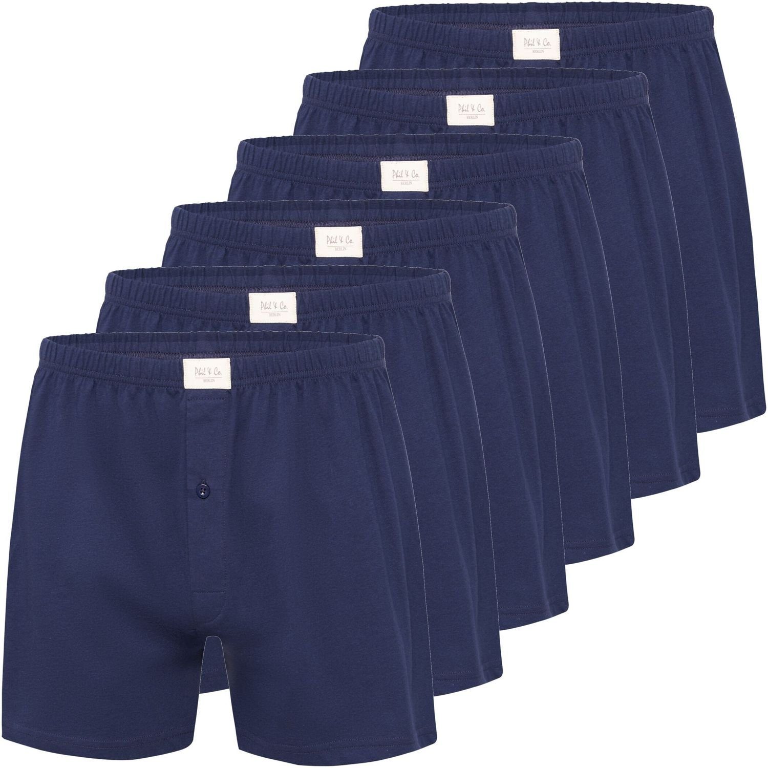 Phil & Co. Boxershorts 6 Stück Phil & Co Jersey Shorts Boxershorts Pant Unterhosen Herren große Größen schwarz oder blau M - 5XL (6-St) marine